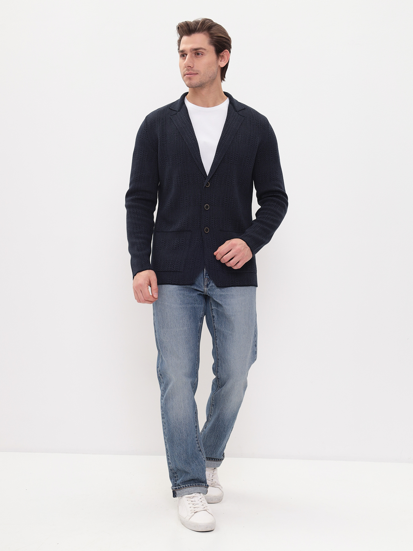 G136-KF-клетка (т.синий 530/345) Кардиган мужской