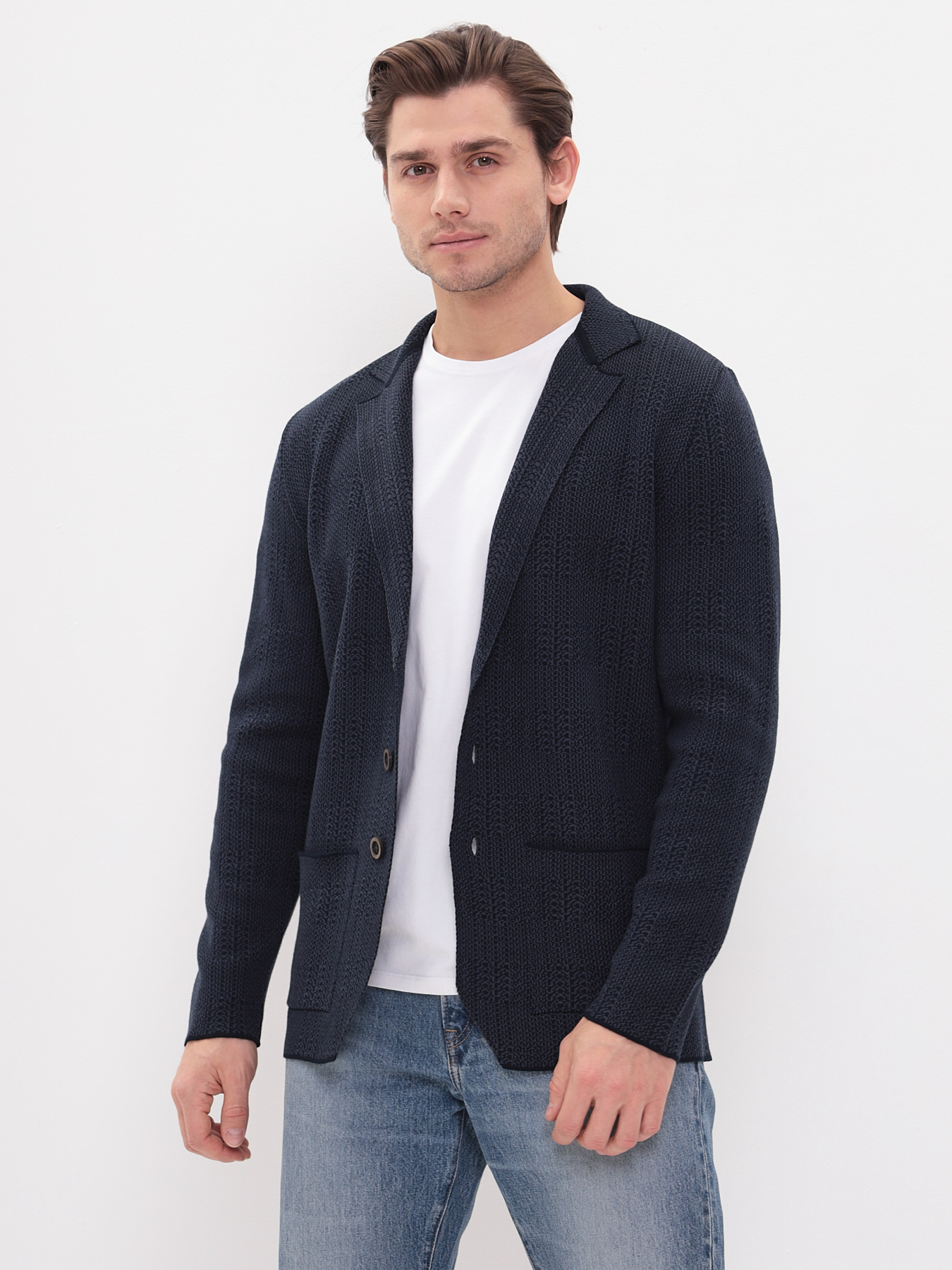 G136-KF-клетка (т.синий 530/345) Кардиган мужской