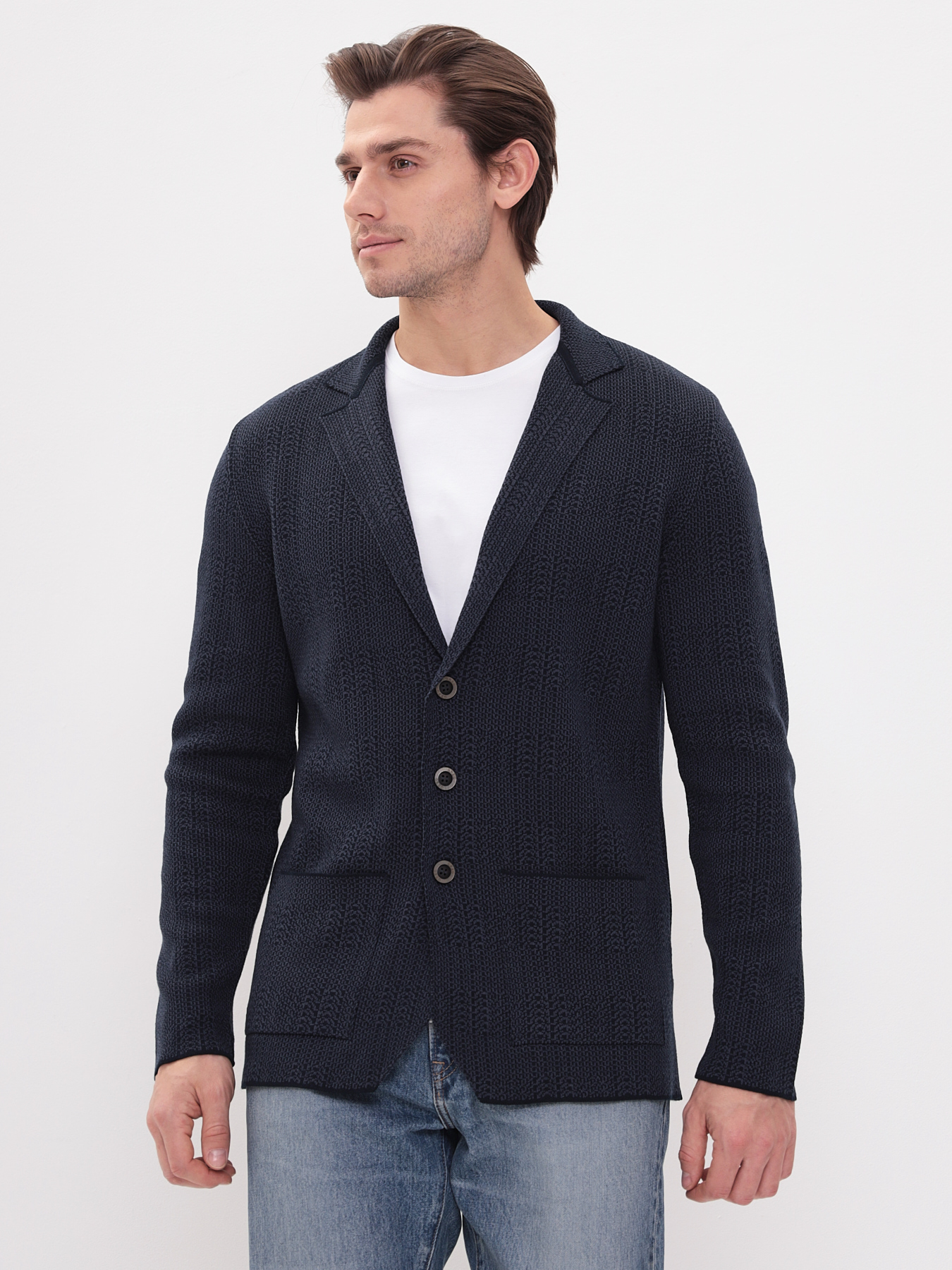 G136-KF-клетка (т.синий 530/345) Кардиган мужской