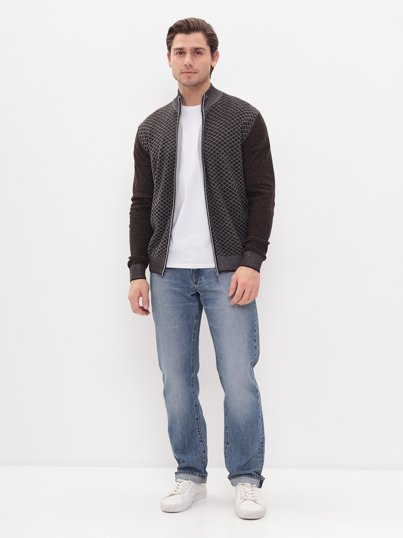 G139-14С ромб (коричн./серый) Кардиган мужской