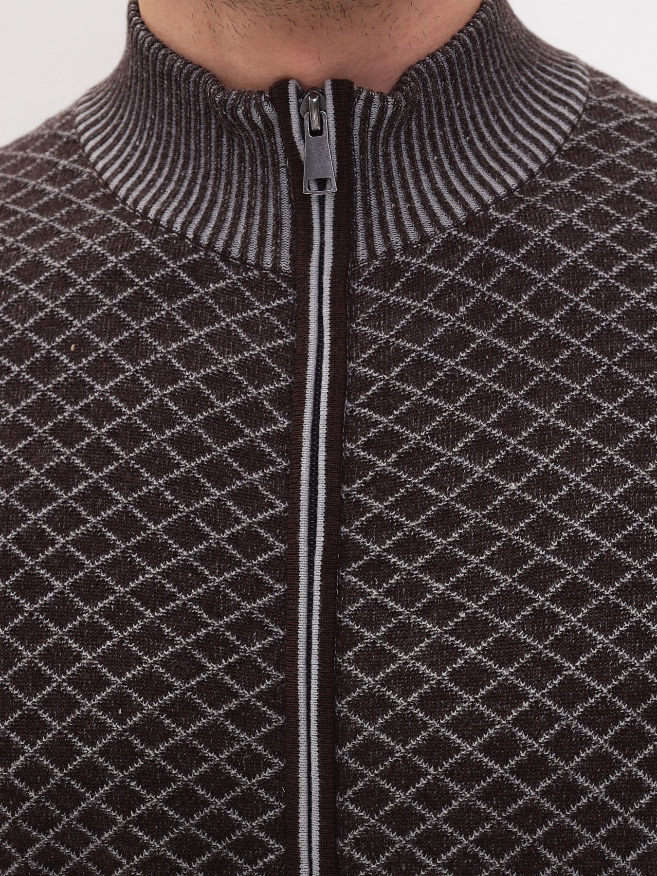 G139-14С ромб (коричн./серый) Кардиган мужской