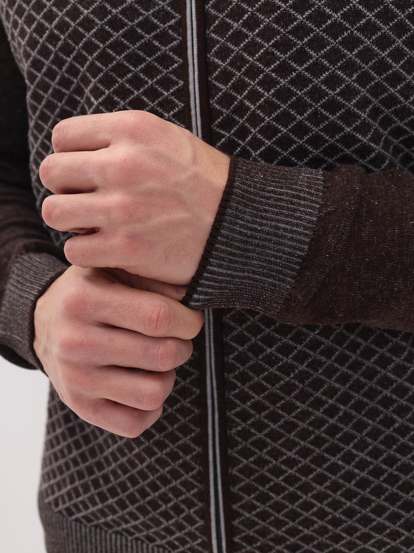 G139-14С ромб (коричн./серый) Кардиган мужской