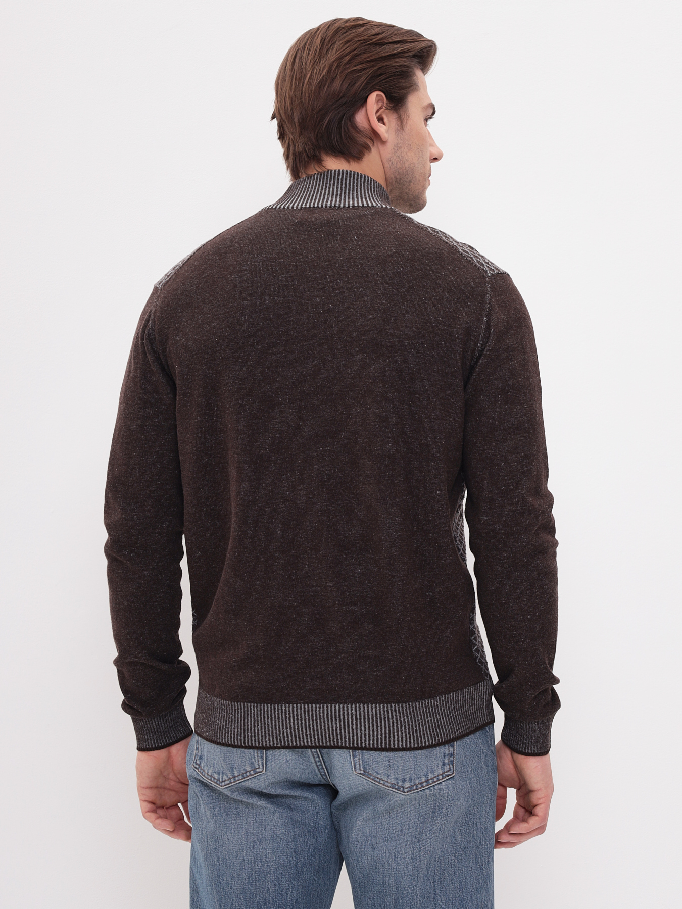 G139-14С ромб (коричн./серый) Кардиган мужской