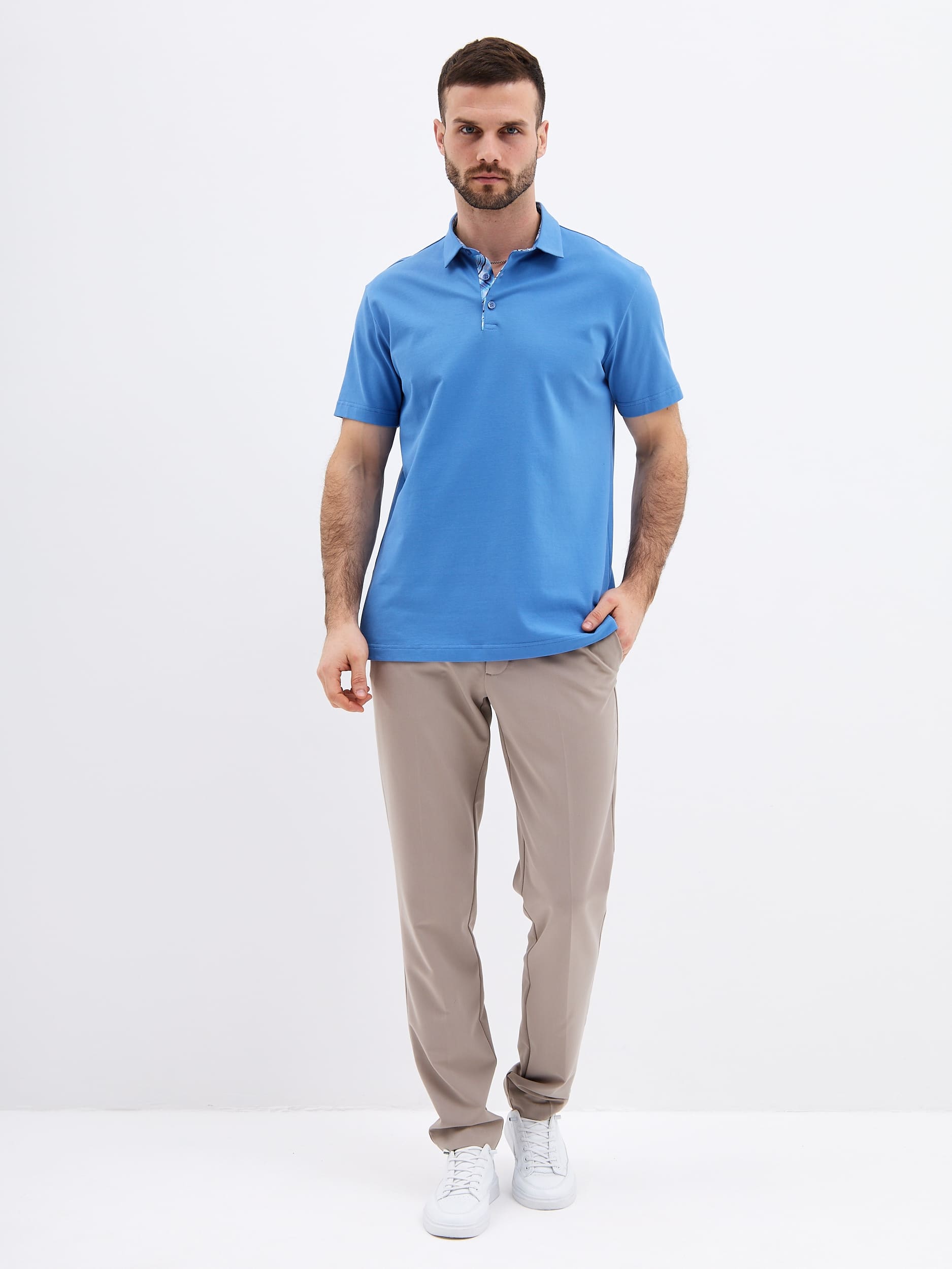 G144-PO1246T-SAS5047 (джинс) Джемпер мужской с воротником поло короткий рукав