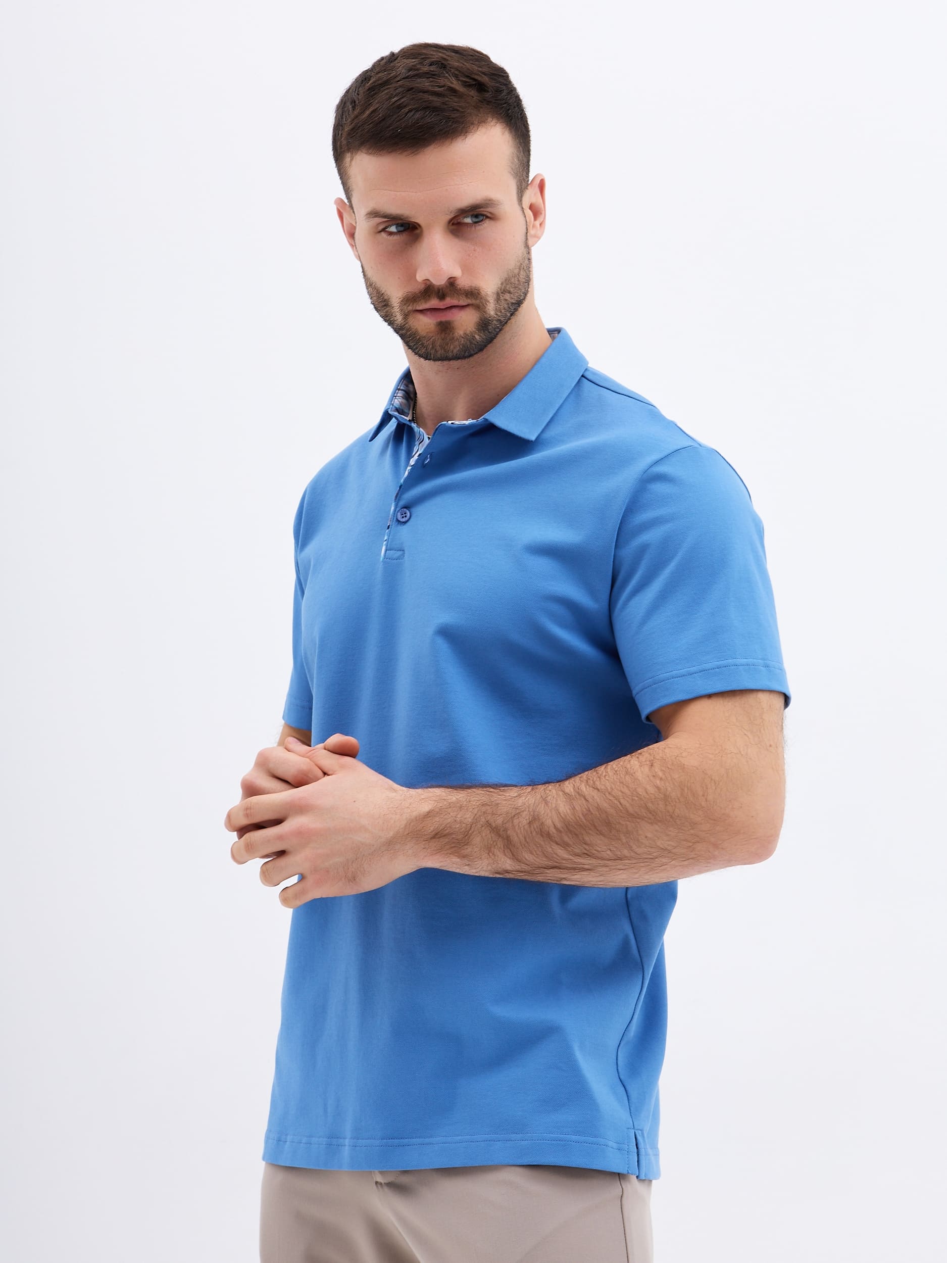 G144-PO1246T-SAS5047 (джинс) Джемпер мужской с воротником поло короткий рукав