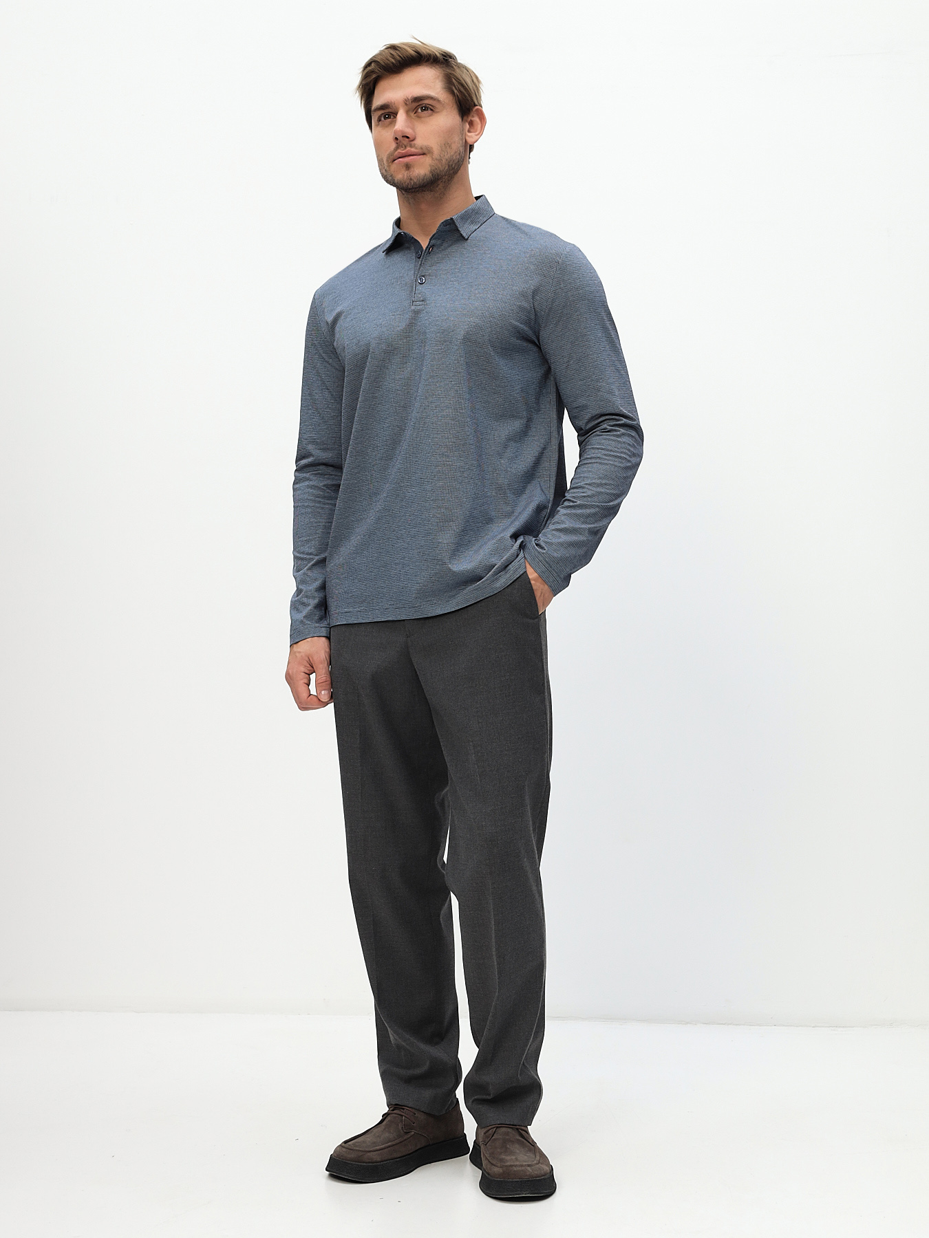 G155-TD1246-LT6952 (синий) Джемпер мужской с воротником поло