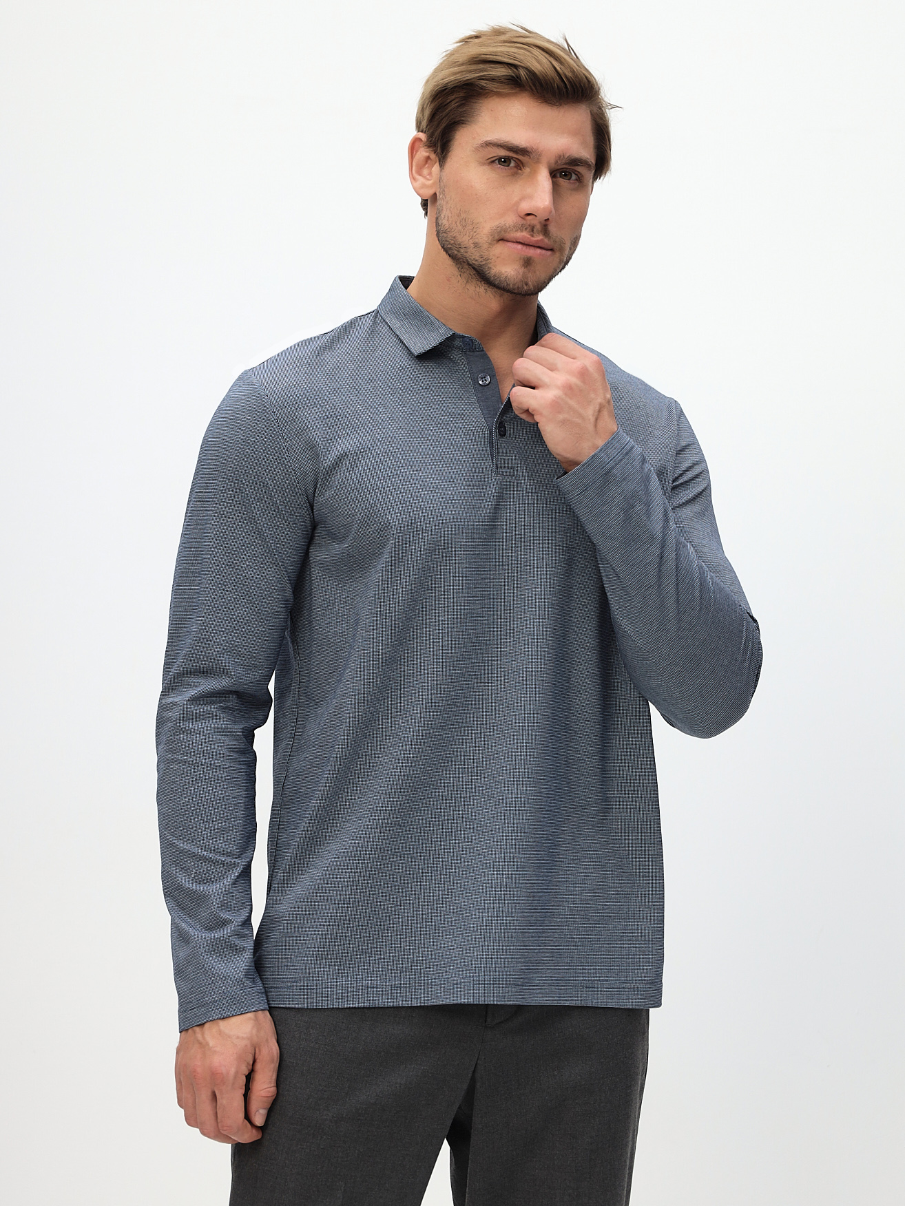 G155-TD1246-LT6952 (синий) Джемпер мужской с воротником поло