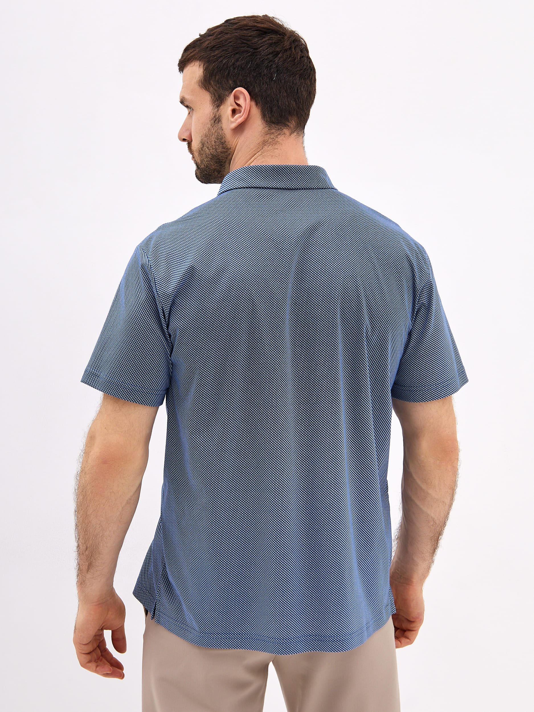 G144-TD124T-LT4617 (синий) Джемпер мужской с воротником поло короткий рукав