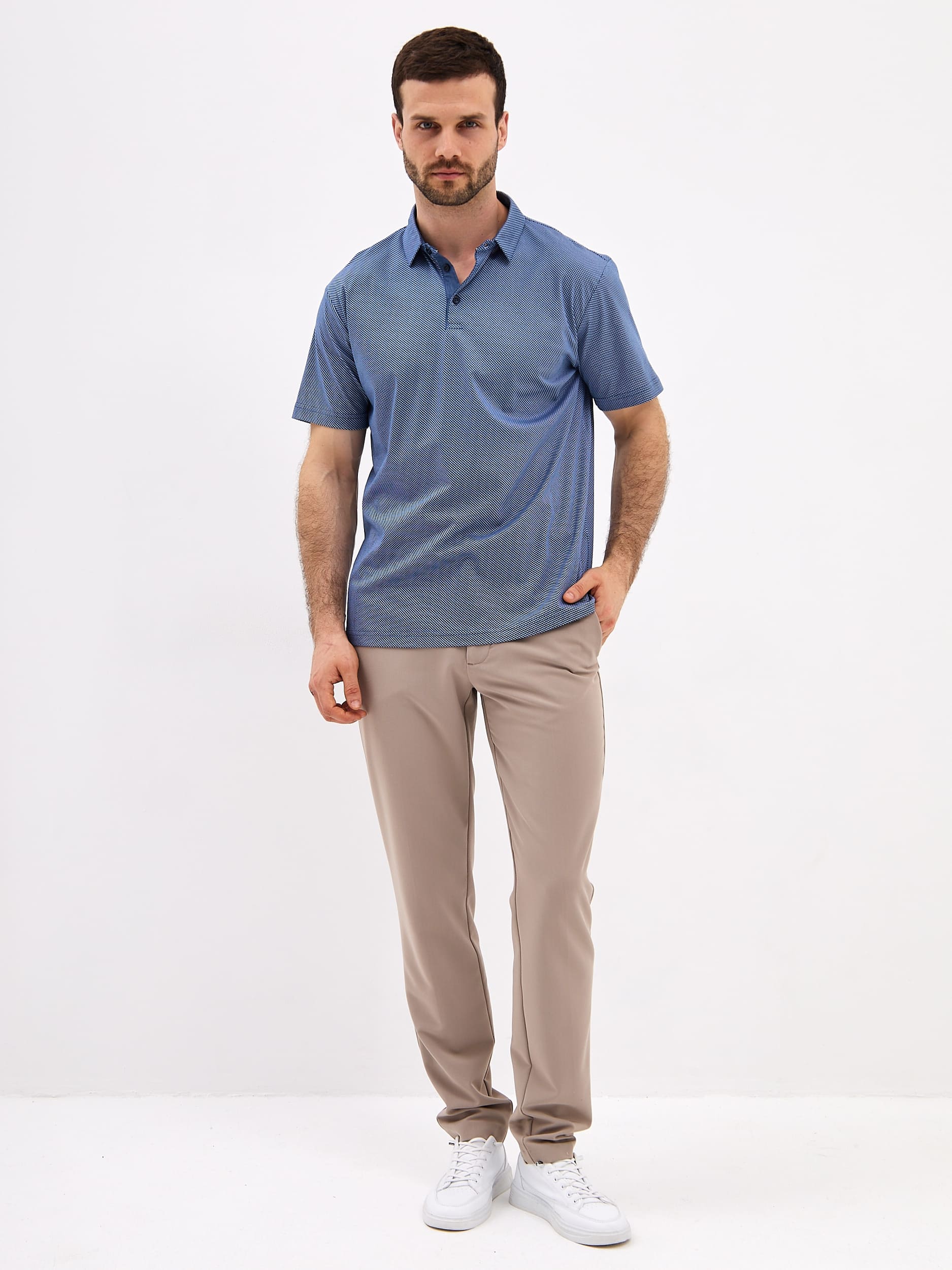 G144-TD124T-LT4617 (синий) Джемпер мужской с воротником поло короткий рукав