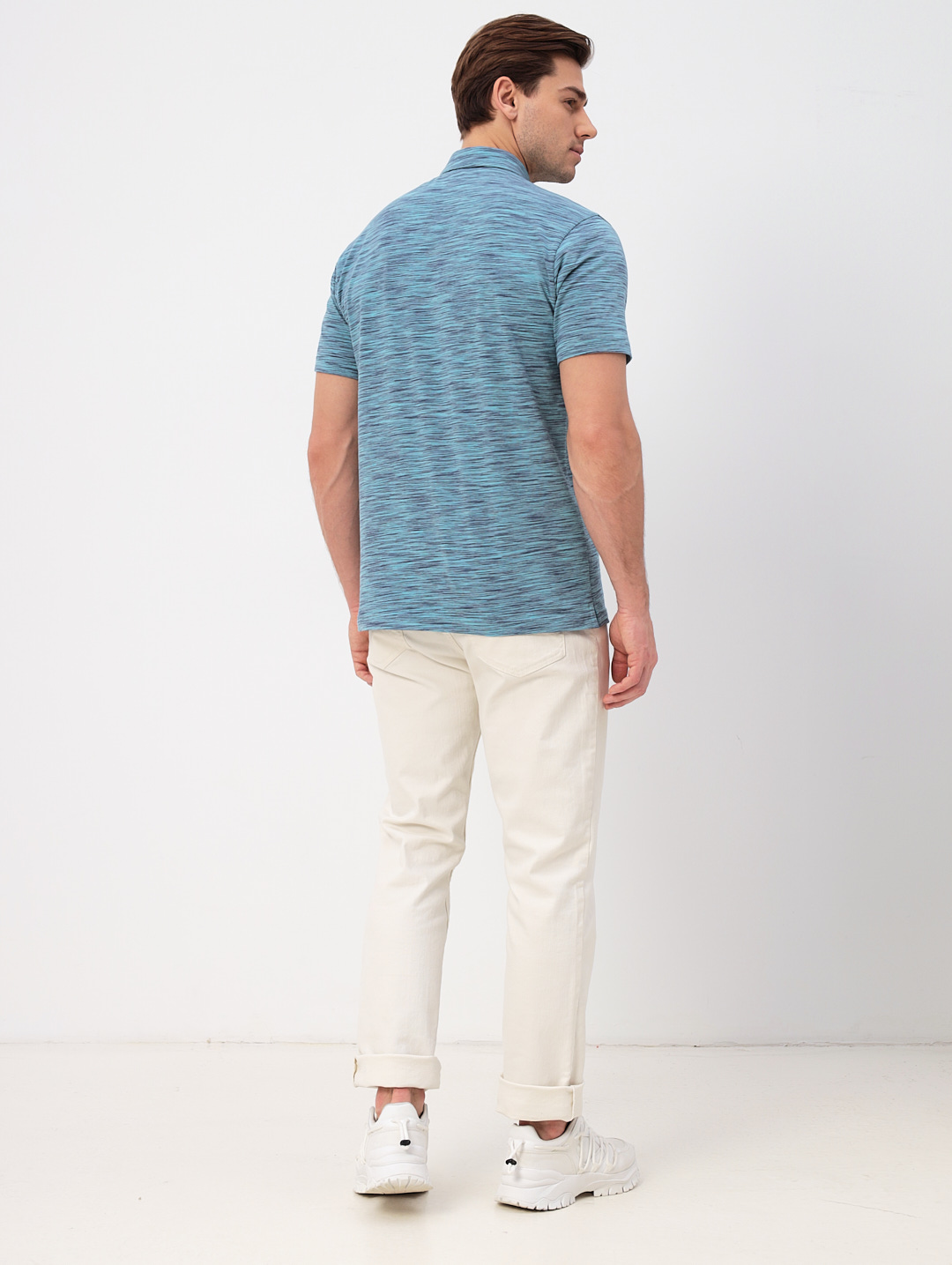 G144-KM1246T-OR1051 (бирюзовый)_V Джемпер мужской с воротником поло короткий рукав