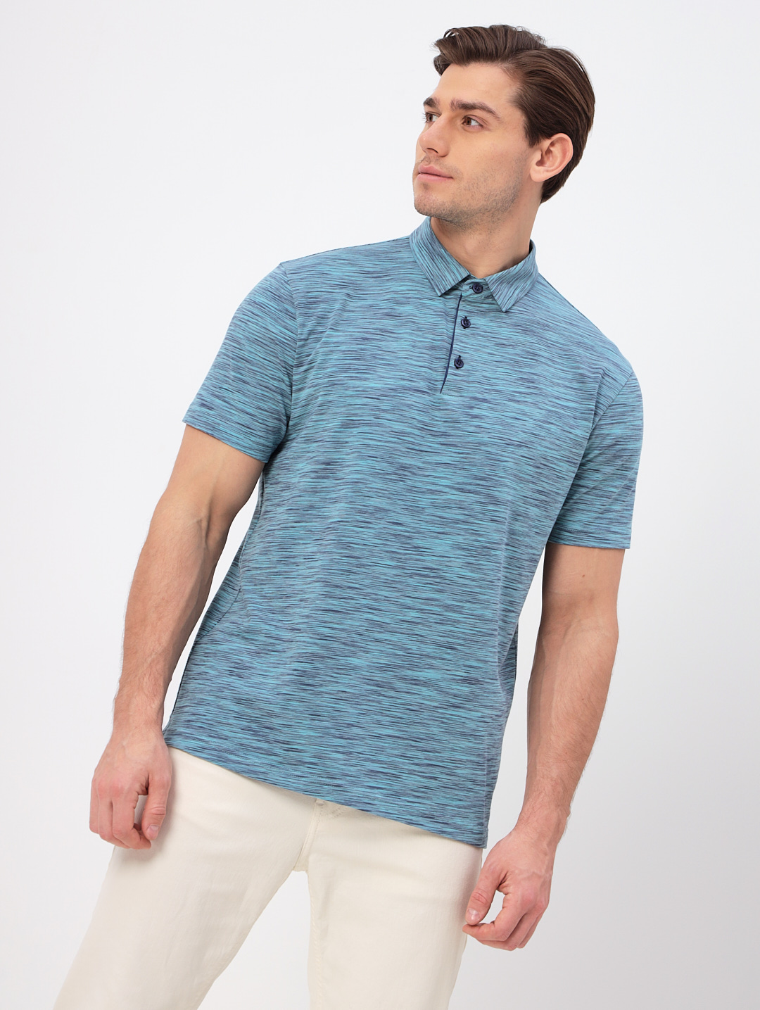 G144-KM1246T-OR1051 (бирюзовый)_V Джемпер мужской с воротником поло короткий рукав