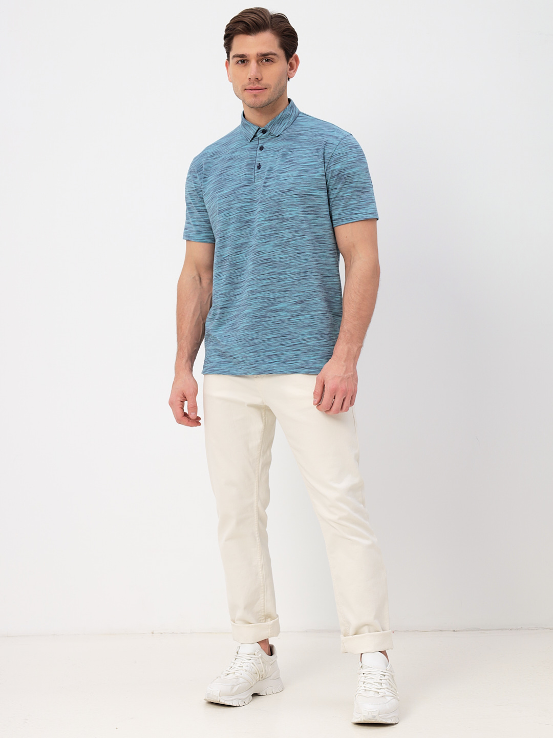 G144-KM1246T-OR1051 (бирюзовый)_V Джемпер мужской с воротником поло короткий рукав