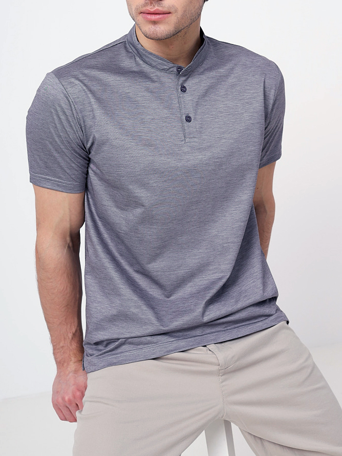 G154-PM4-LT1636 (сине-серый) Джемпер мужской с воротником поло короткий рукав