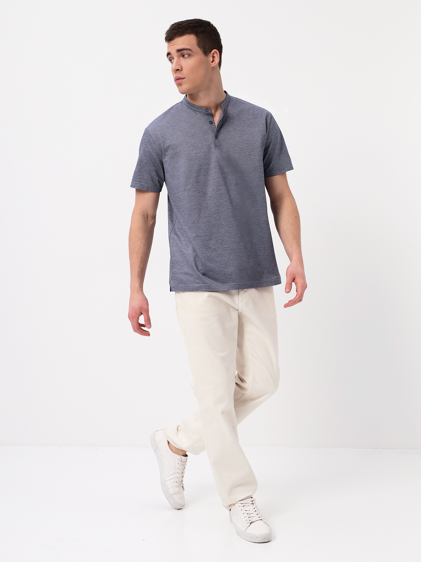 G154-PM4-LT1636 (сине-серый) Джемпер мужской с воротником поло короткий рукав