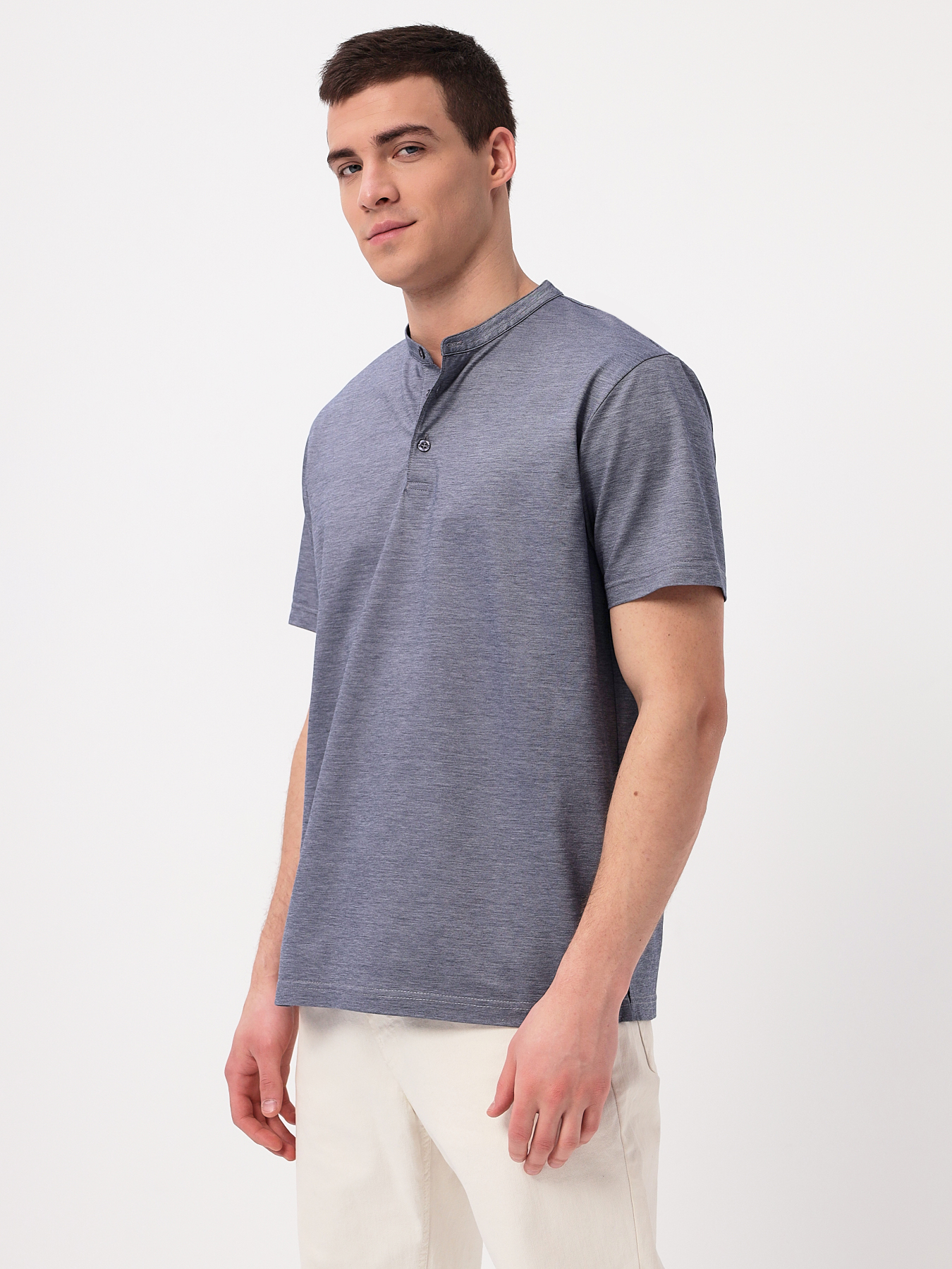 G154-PM4-LT1636 (сине-серый) Джемпер мужской с воротником поло короткий рукав