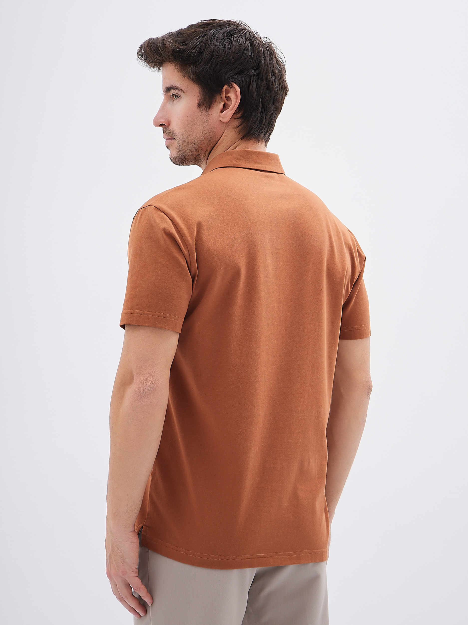 G144-KO-HJ-70138-1246T (терракот) Джемпер мужской с воротником поло короткий рукав