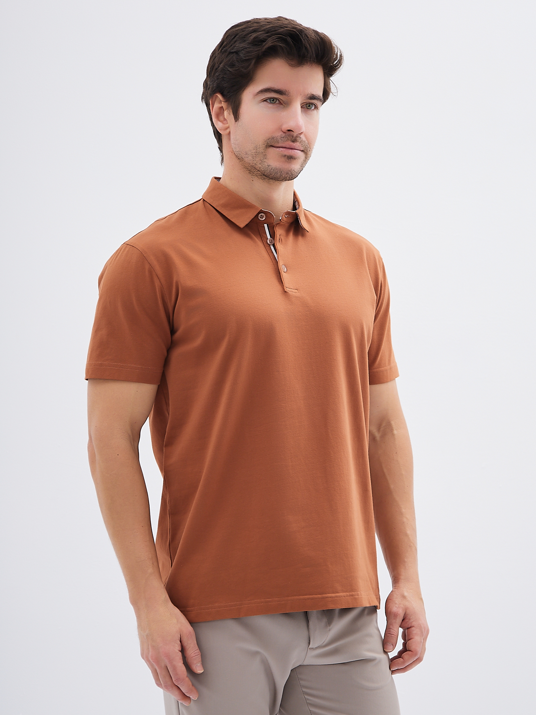G144-KO-HJ-70138-1246T (терракот) Джемпер мужской с воротником поло короткий рукав