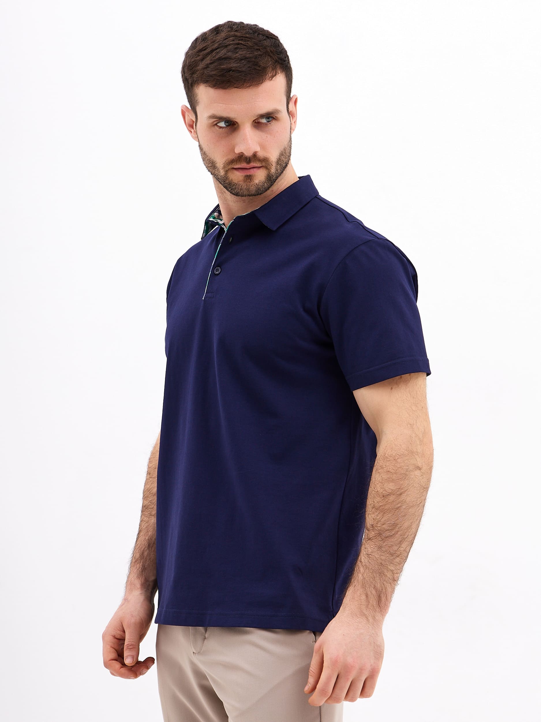 G144-PO124T-SA5105 (синий) Джемпер мужской с воротником поло короткий рукав