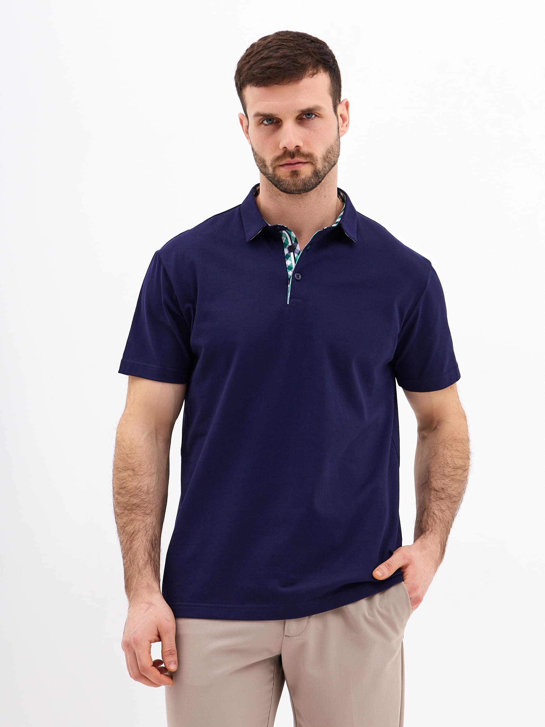 G144-PO124T-SA5105 (синий) Джемпер мужской с воротником поло короткий рукав