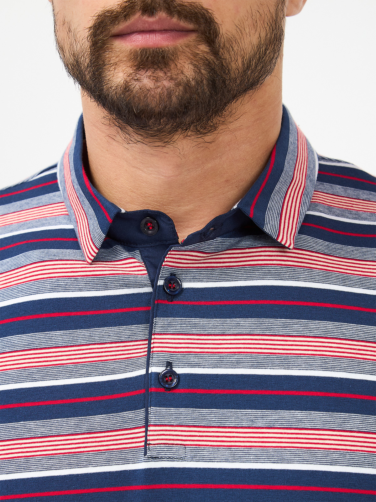 G144-KD1246T-HS050 (сине-кр. полоска) Джемпер мужской с воротником поло короткий рукав