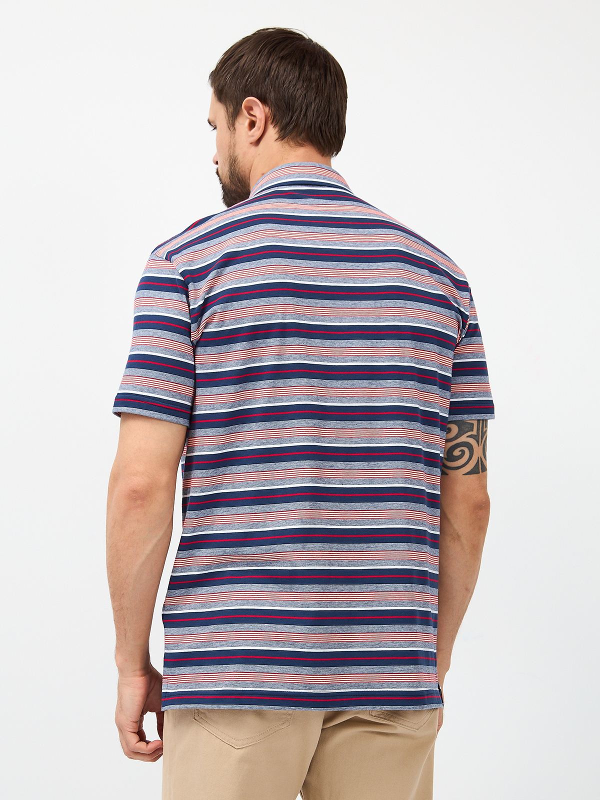 G144-KD1246T-HS050 (сине-кр. полоска) Джемпер мужской с воротником поло короткий рукав