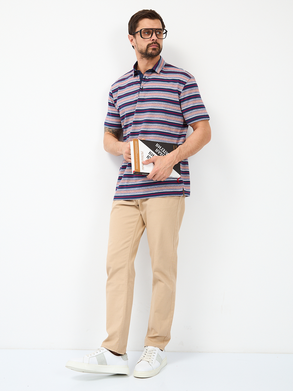 G144-KD1246T-HS050 (сине-кр. полоска) Джемпер мужской с воротником поло короткий рукав