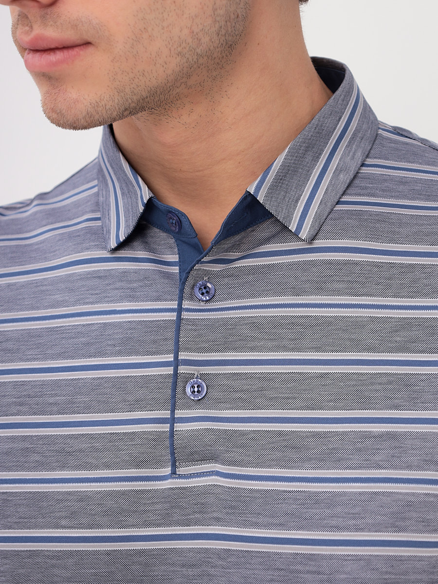 G144-PD1246-LT3221(серый полоска) Джемпер мужской с воротником поло короткий рукав