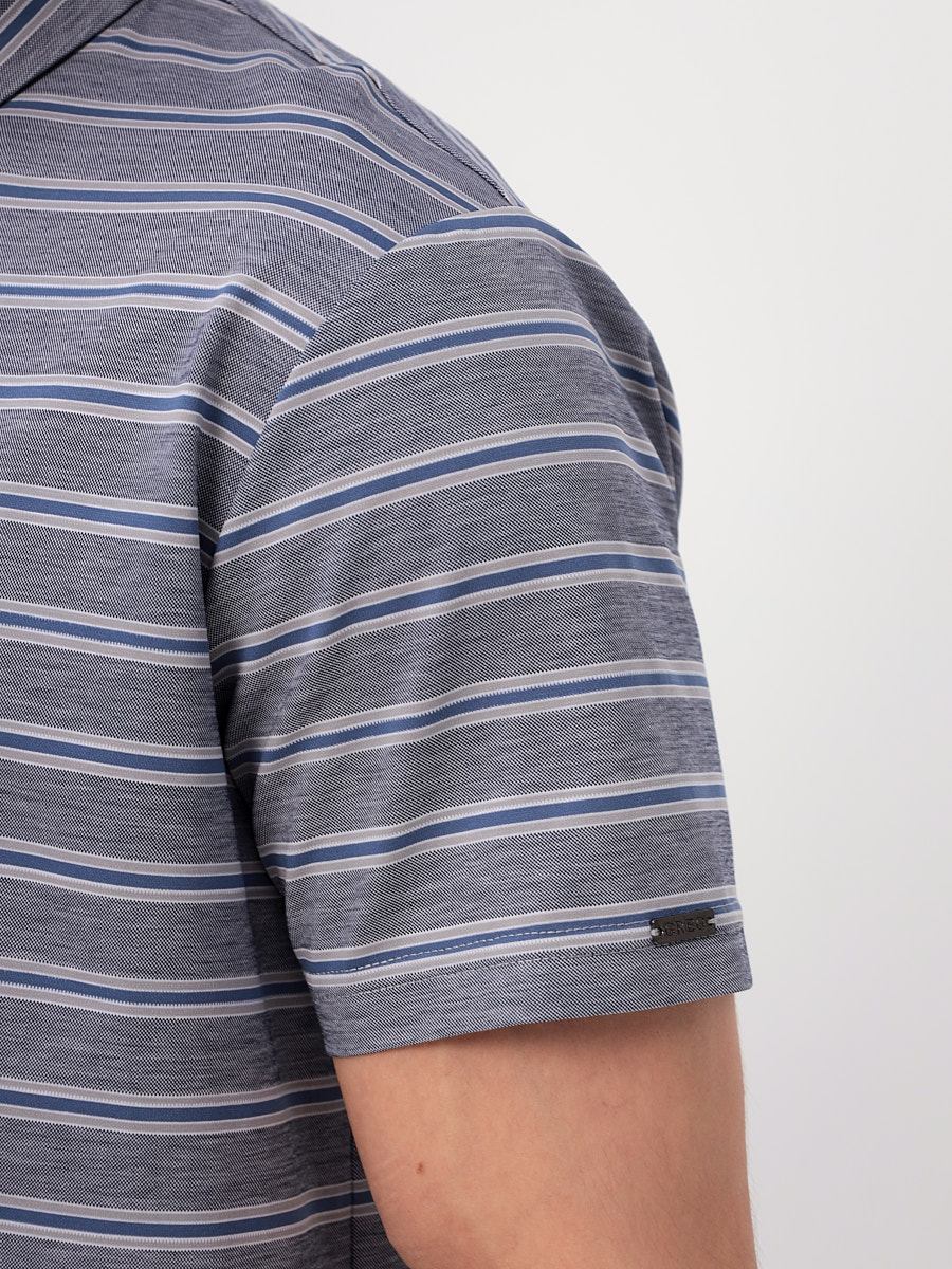 G144-PD1246-LT3221(серый полоска) Джемпер мужской с воротником поло короткий рукав