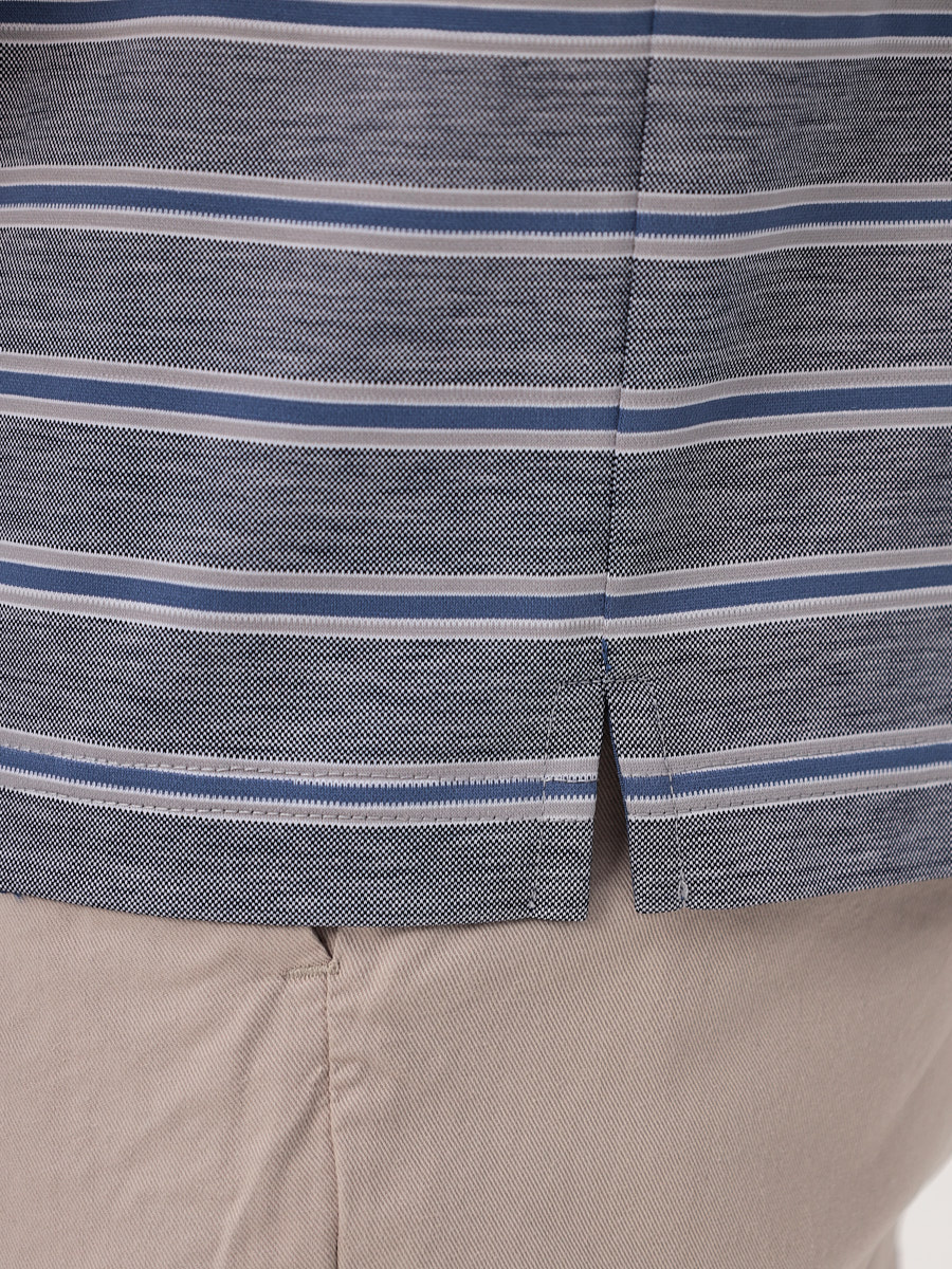 G144-PD1246-LT3221(серый полоска) Джемпер мужской с воротником поло короткий рукав