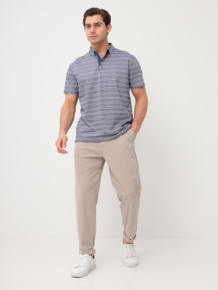 G144-PD1246-LT3221(серый полоска) Джемпер мужской с воротником поло короткий рукав