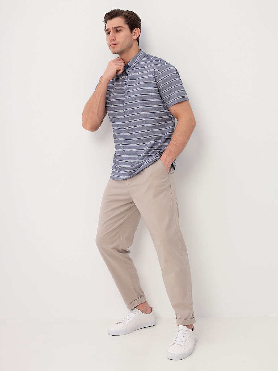 G144-PD1246-LT3221(серый полоска) Джемпер мужской с воротником поло короткий рукав