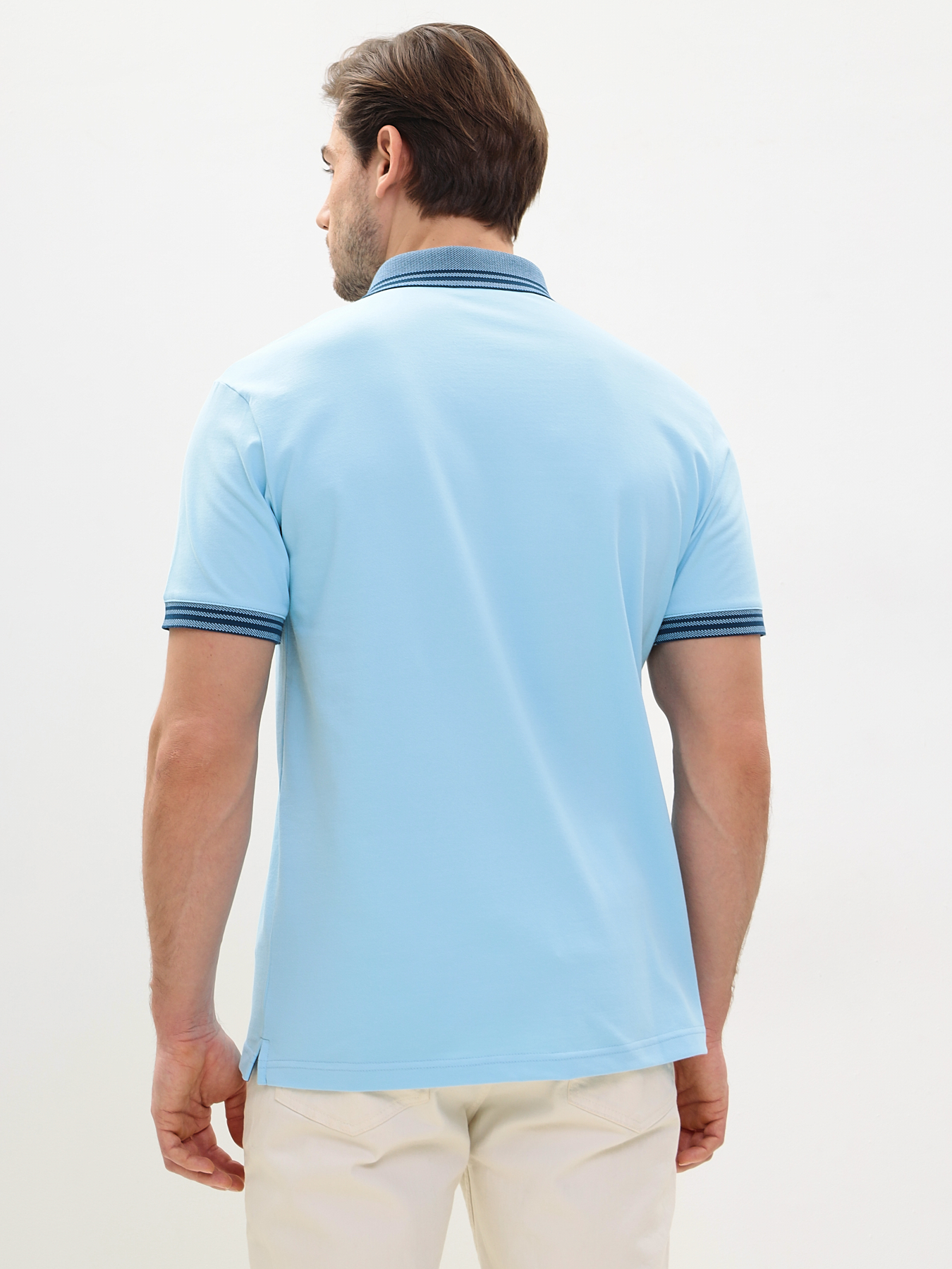 G144V-PO34T-SA201 (голубой) Джемпер мужской с воротником поло короткий рукав