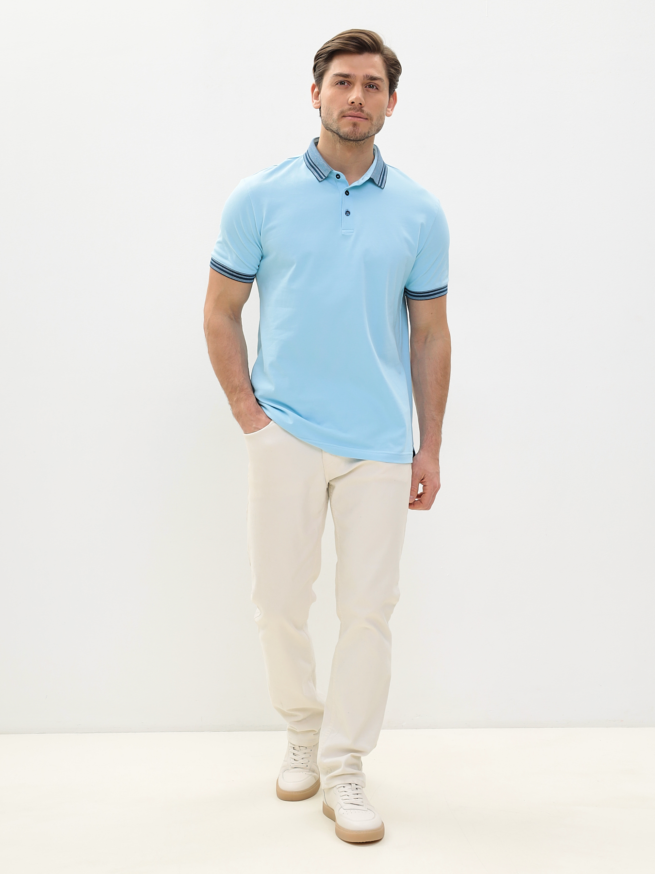 G144V-PO34T-SA201 (голубой) Джемпер мужской с воротником поло короткий рукав