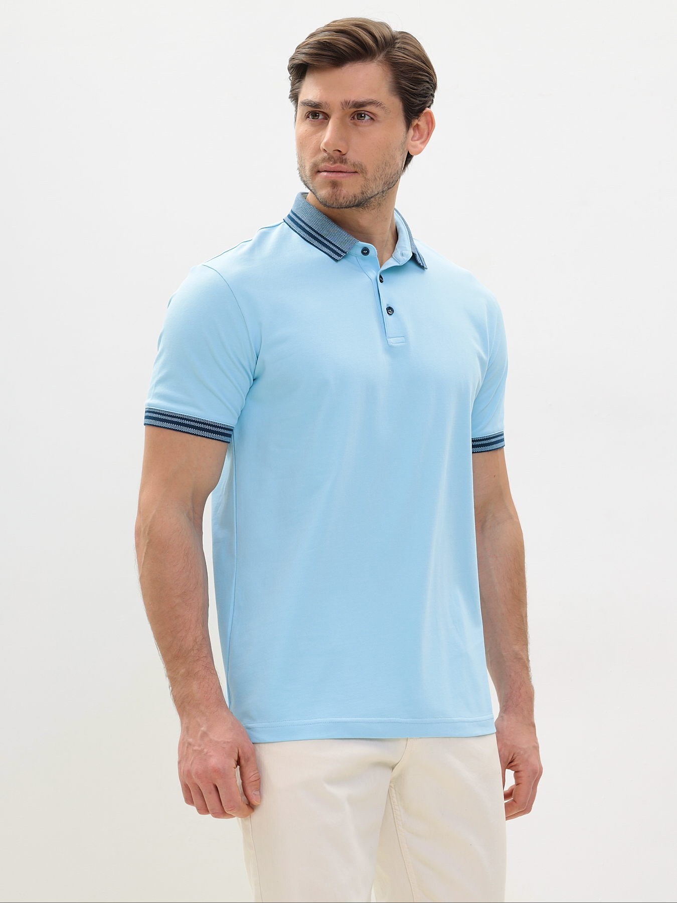 G144V-PO34T-SA201 (голубой) Джемпер мужской с воротником поло короткий рукав