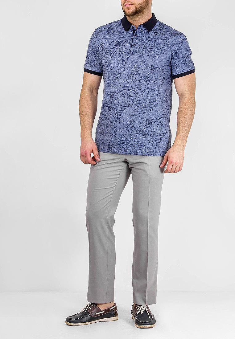 G144-9638-принт (джинс) Джемпер мужской с воротником поло короткий рукав