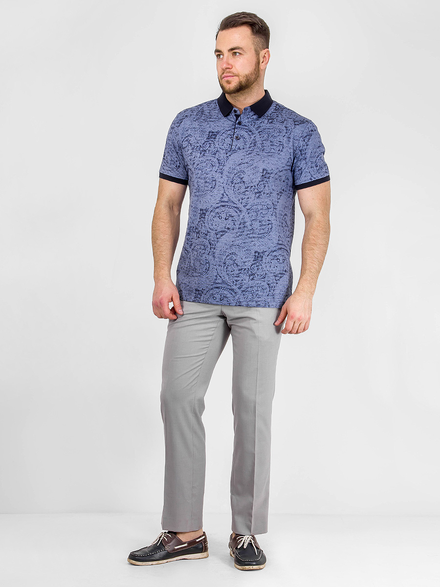 G144-9638-принт (джинс) Джемпер мужской с воротником поло короткий рукав