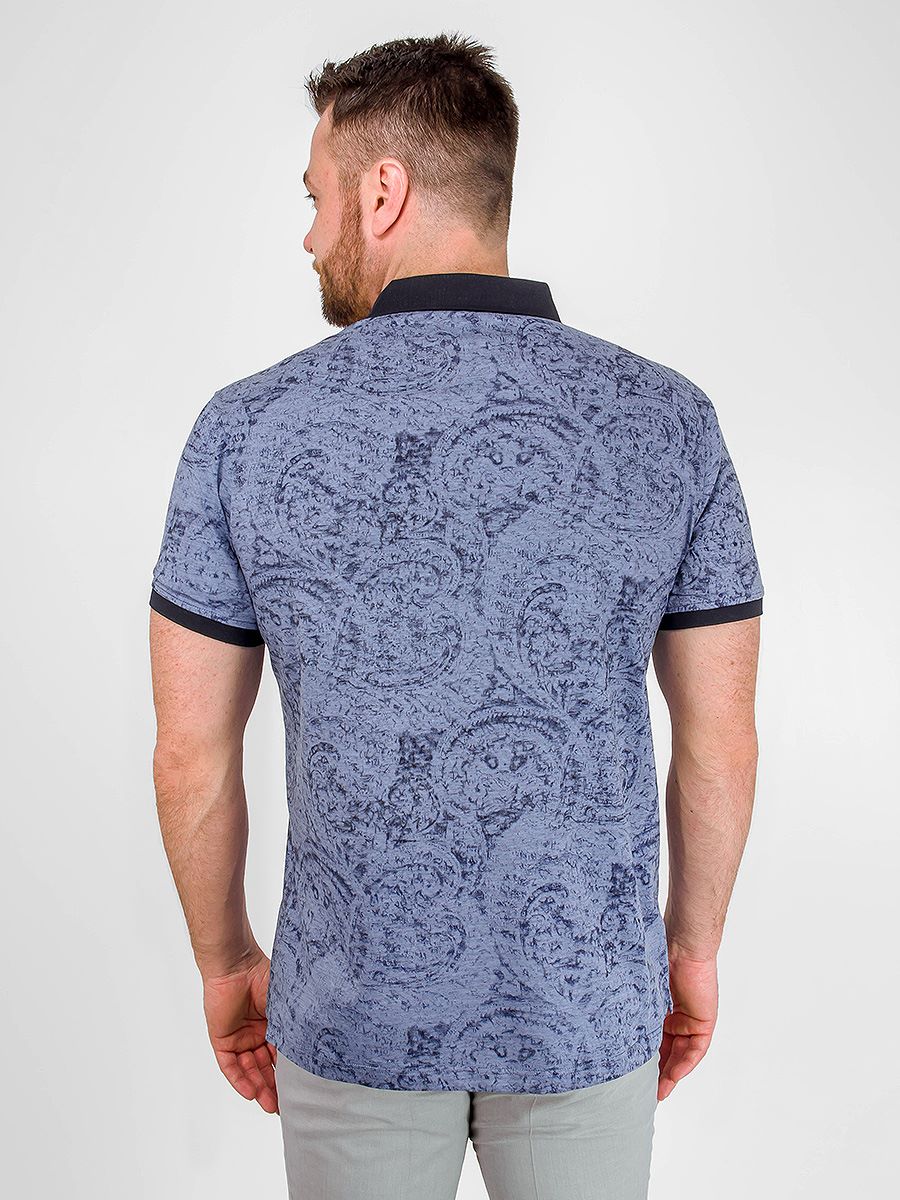 G144-9638-принт (джинс) Джемпер мужской с воротником поло короткий рукав