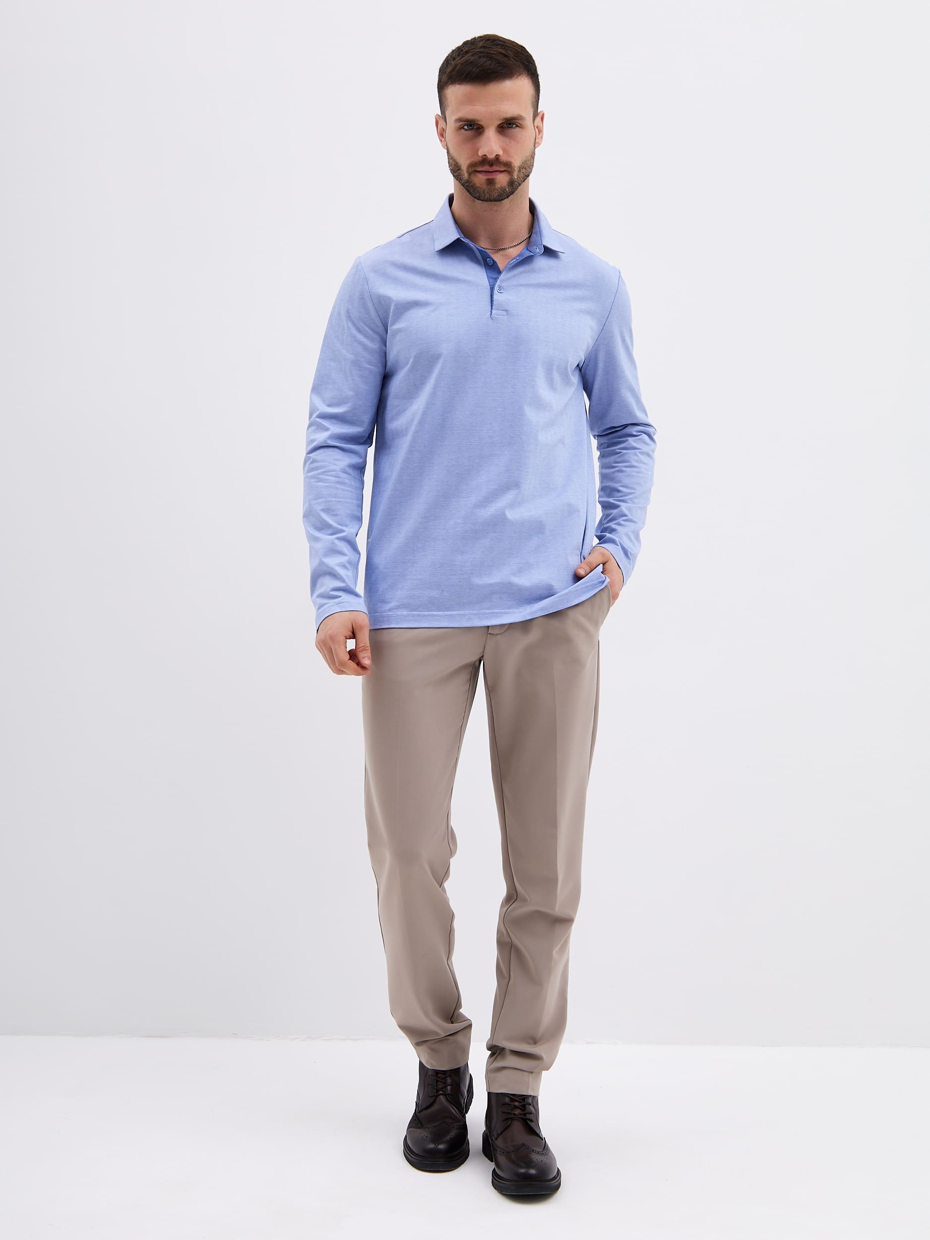 G155-TD1246-LT0414-4 (т.голубой) Джемпер мужской с воротником поло