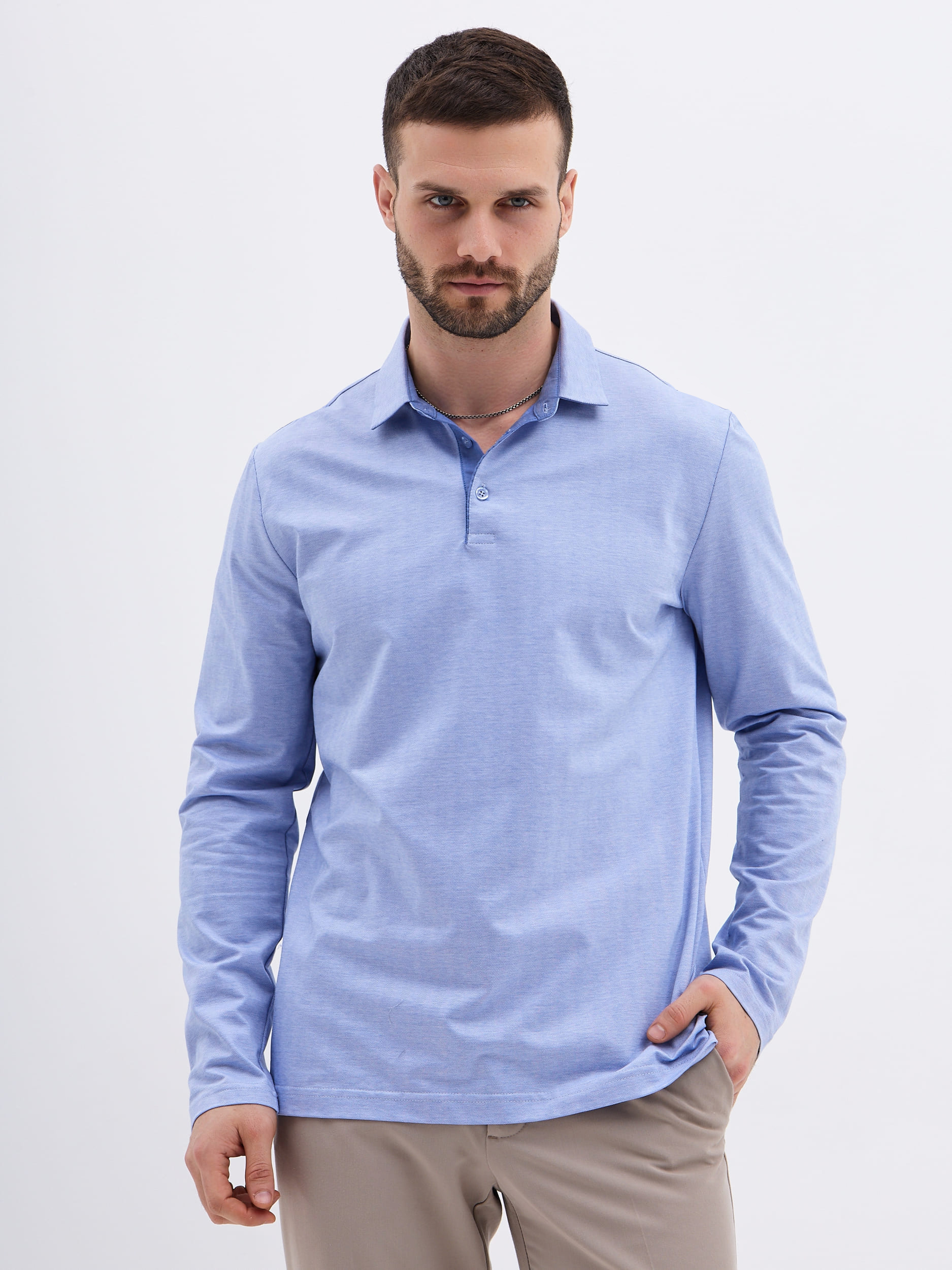 G155-TD1246-LT0414-4 (т.голубой) Джемпер мужской с воротником поло