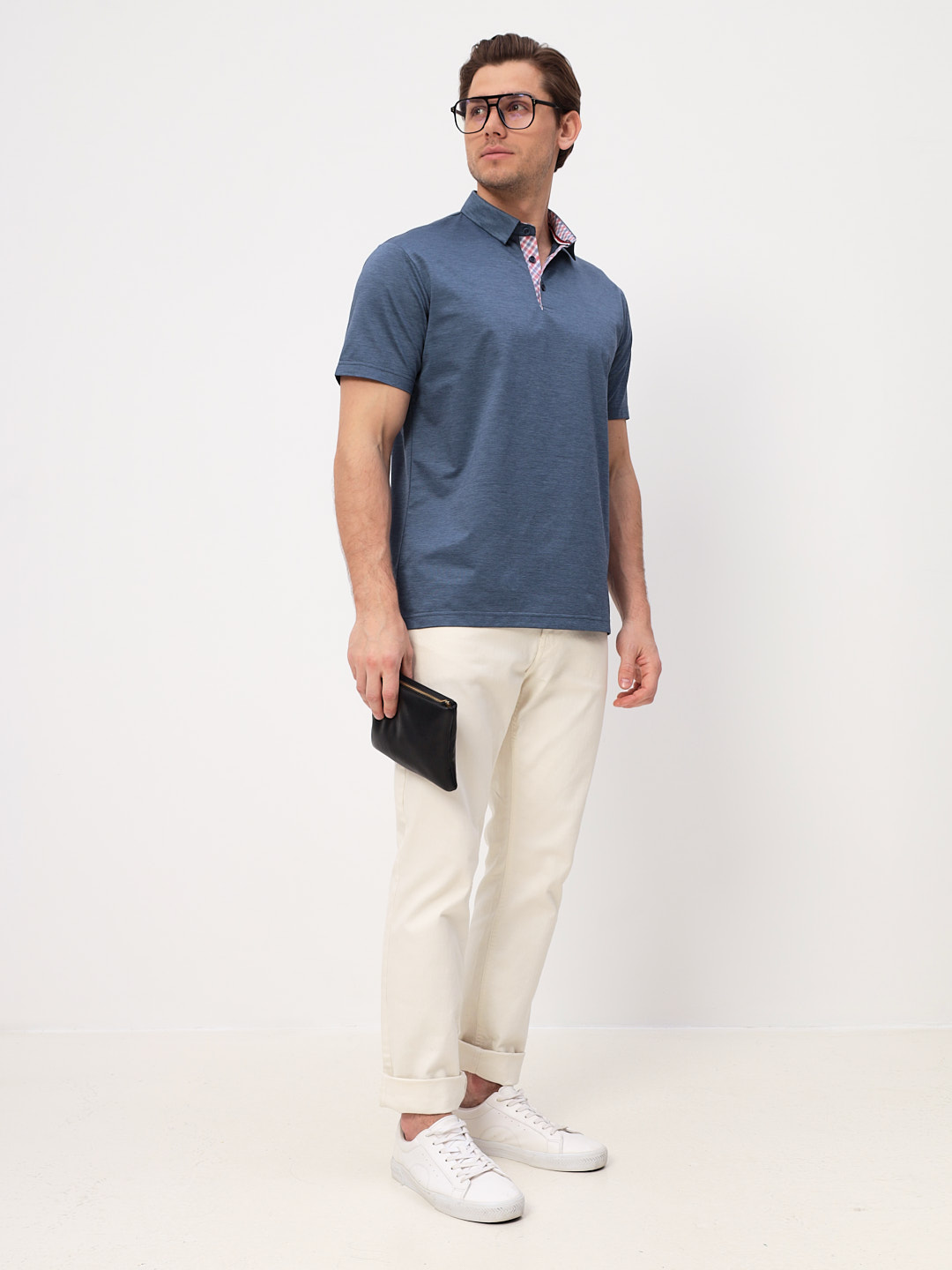 G144-PM12-LT1638 (синий) Джемпер мужской с воротником поло короткий рукав