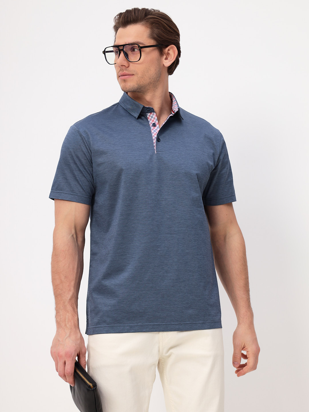 G144-PM12-LT1638 (синий) Джемпер мужской с воротником поло короткий рукав