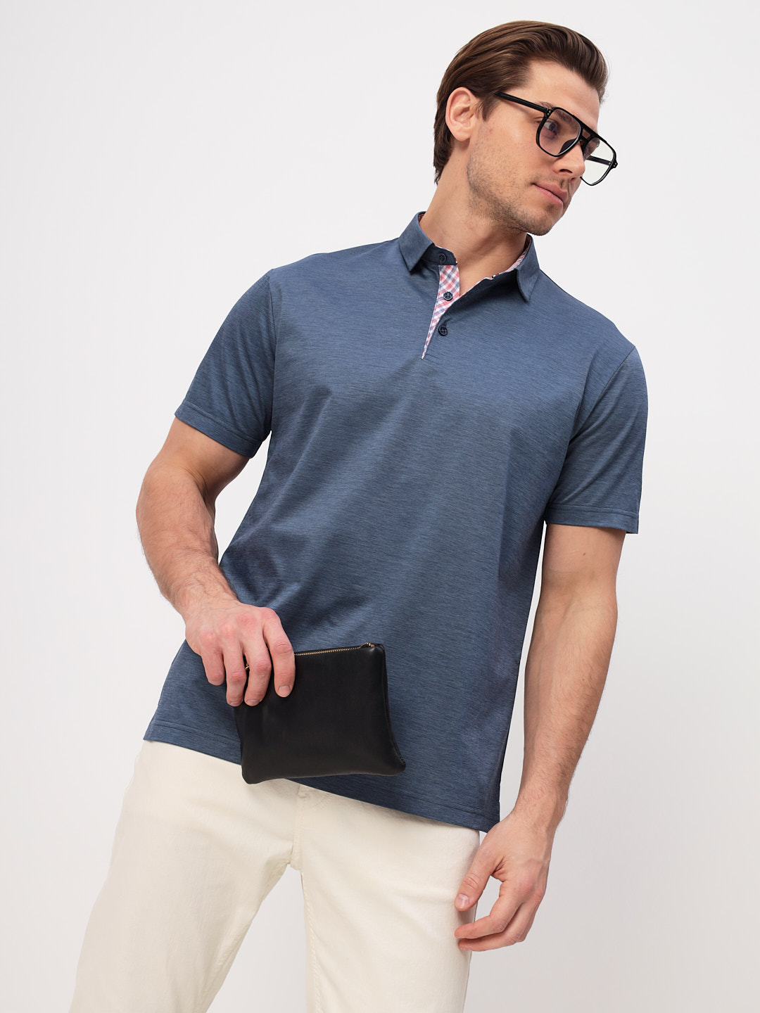 G144-PM12-LT1638 (синий) Джемпер мужской с воротником поло короткий рукав