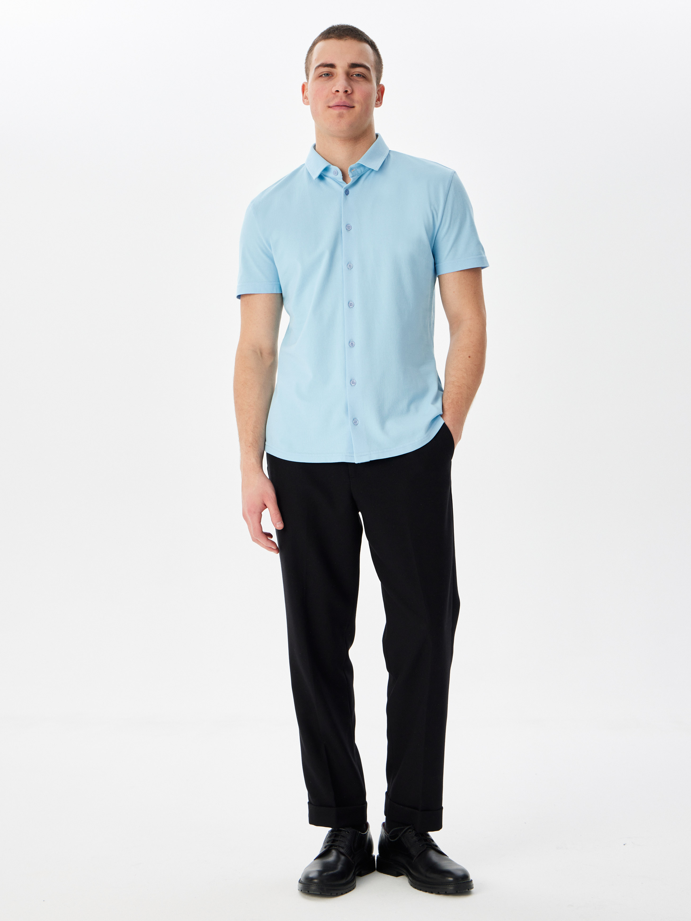 G158ZR-PO1T-SA201 (голубой) Рубашка трикотажная мужская короткий рукав