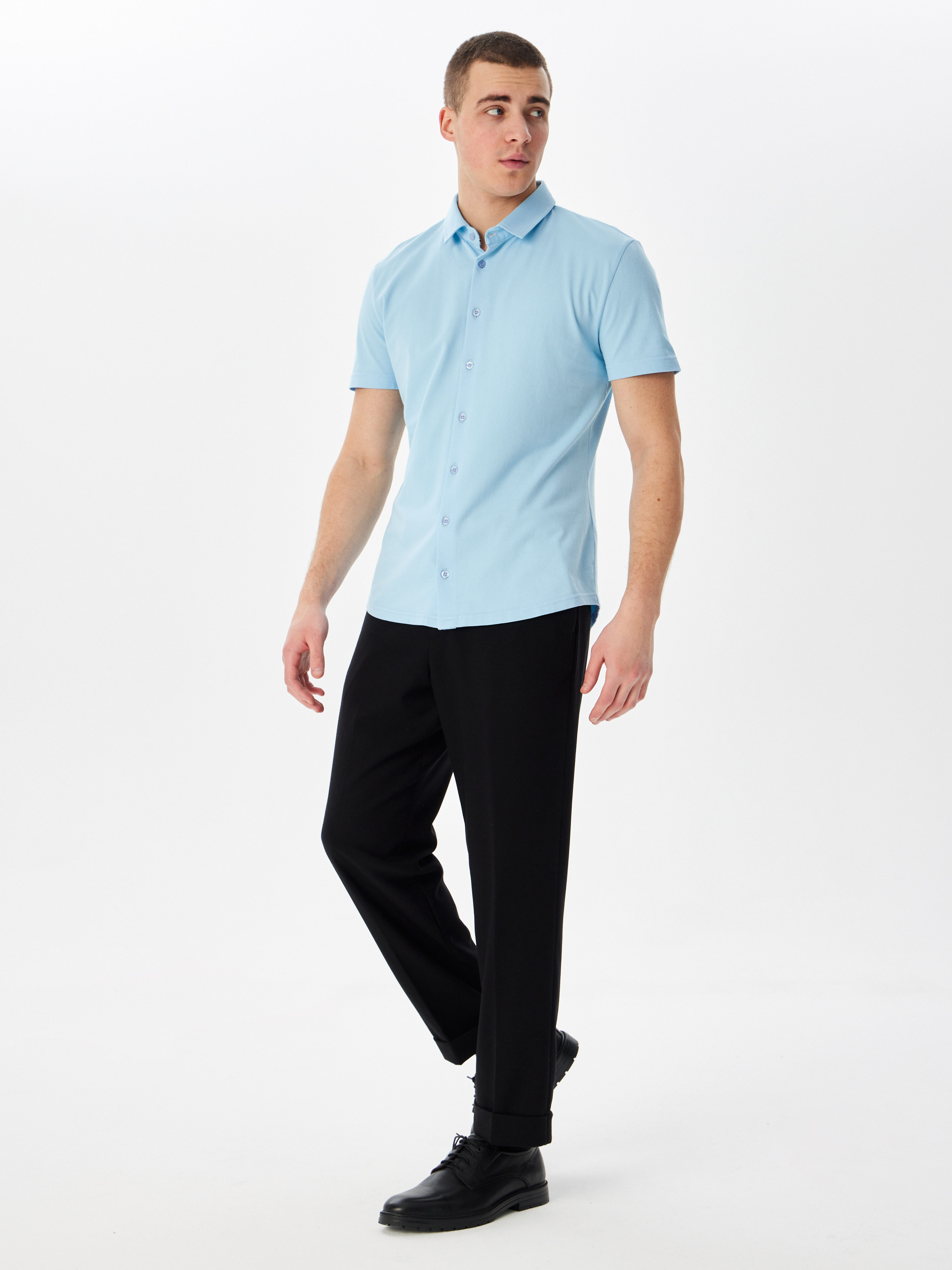 G158ZR-PO1T-SA201 (голубой) Рубашка трикотажная мужская короткий рукав