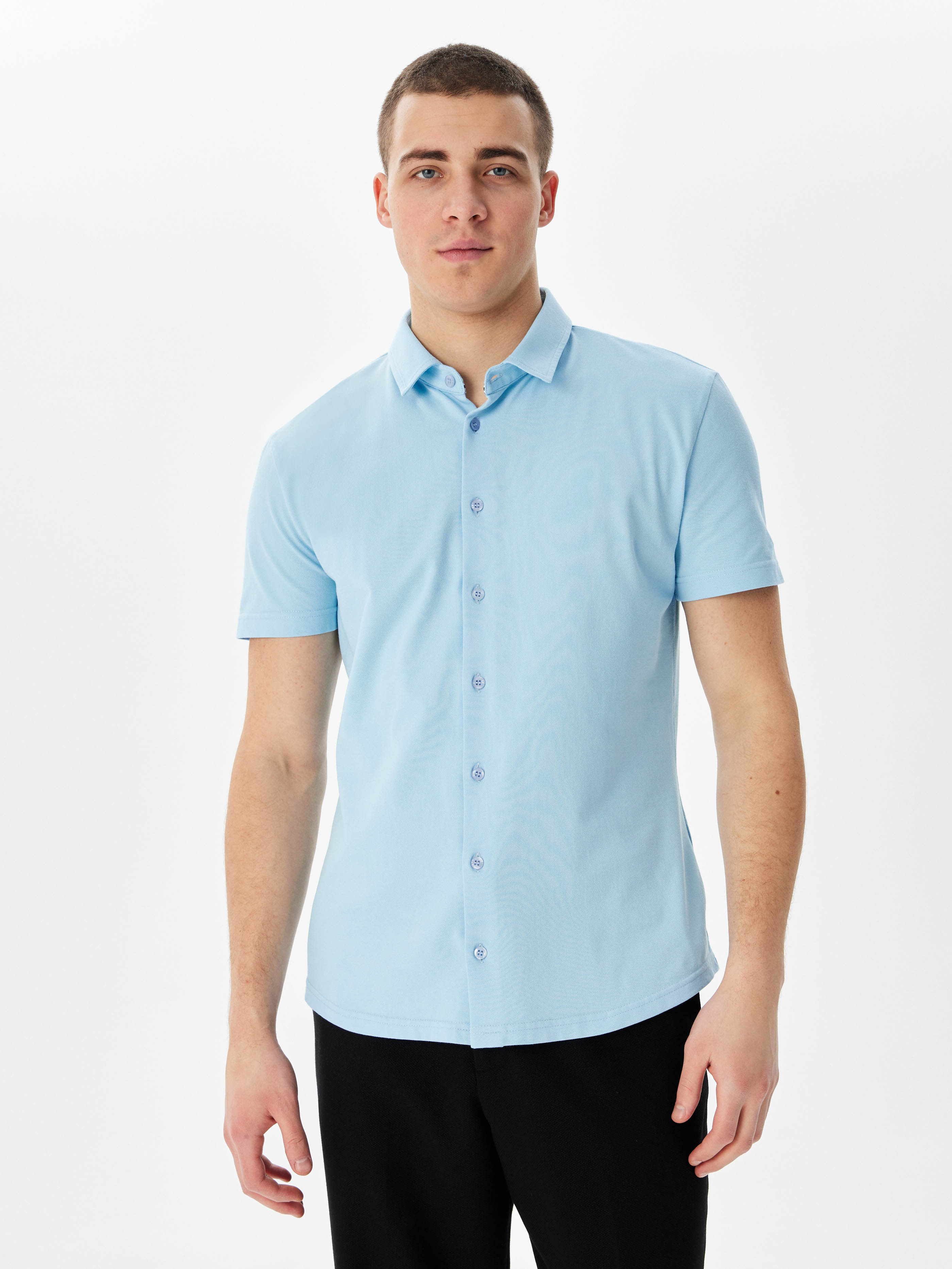 G158ZR-PO1T-SA201 (голубой) Рубашка трикотажная мужская короткий рукав