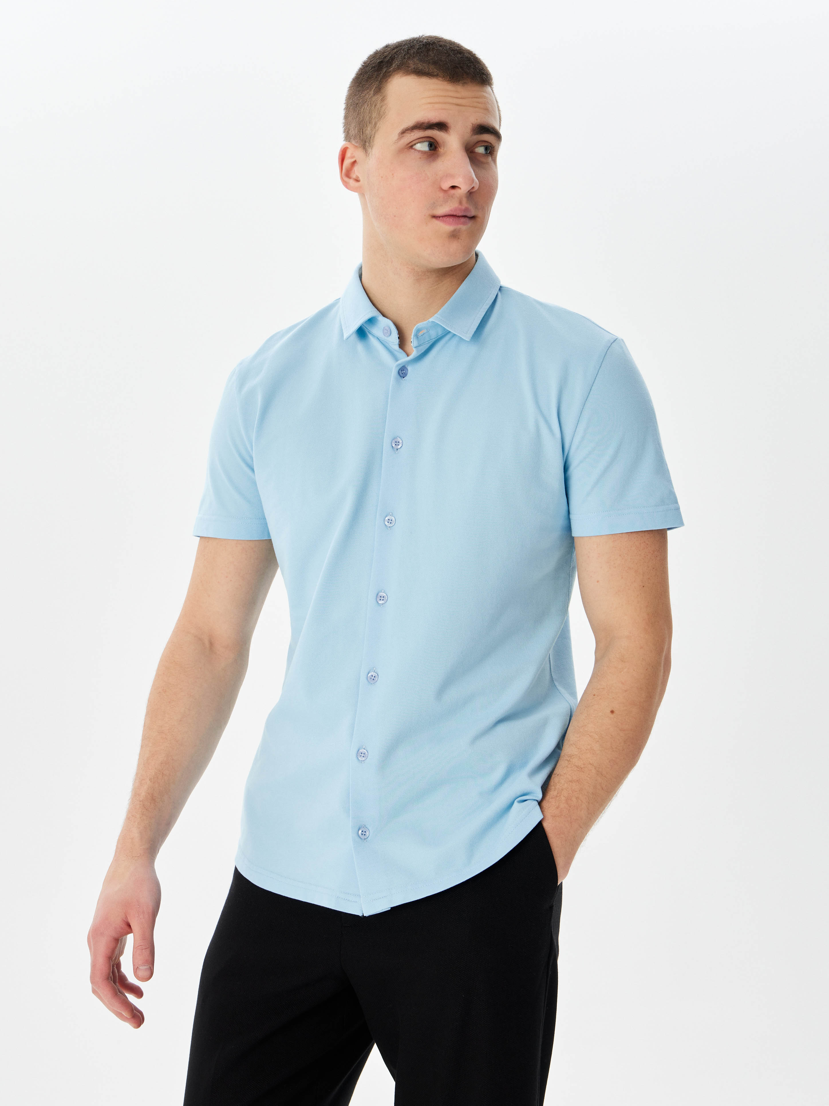 G158ZR-PO1T-SA201 (голубой) Рубашка трикотажная мужская короткий рукав