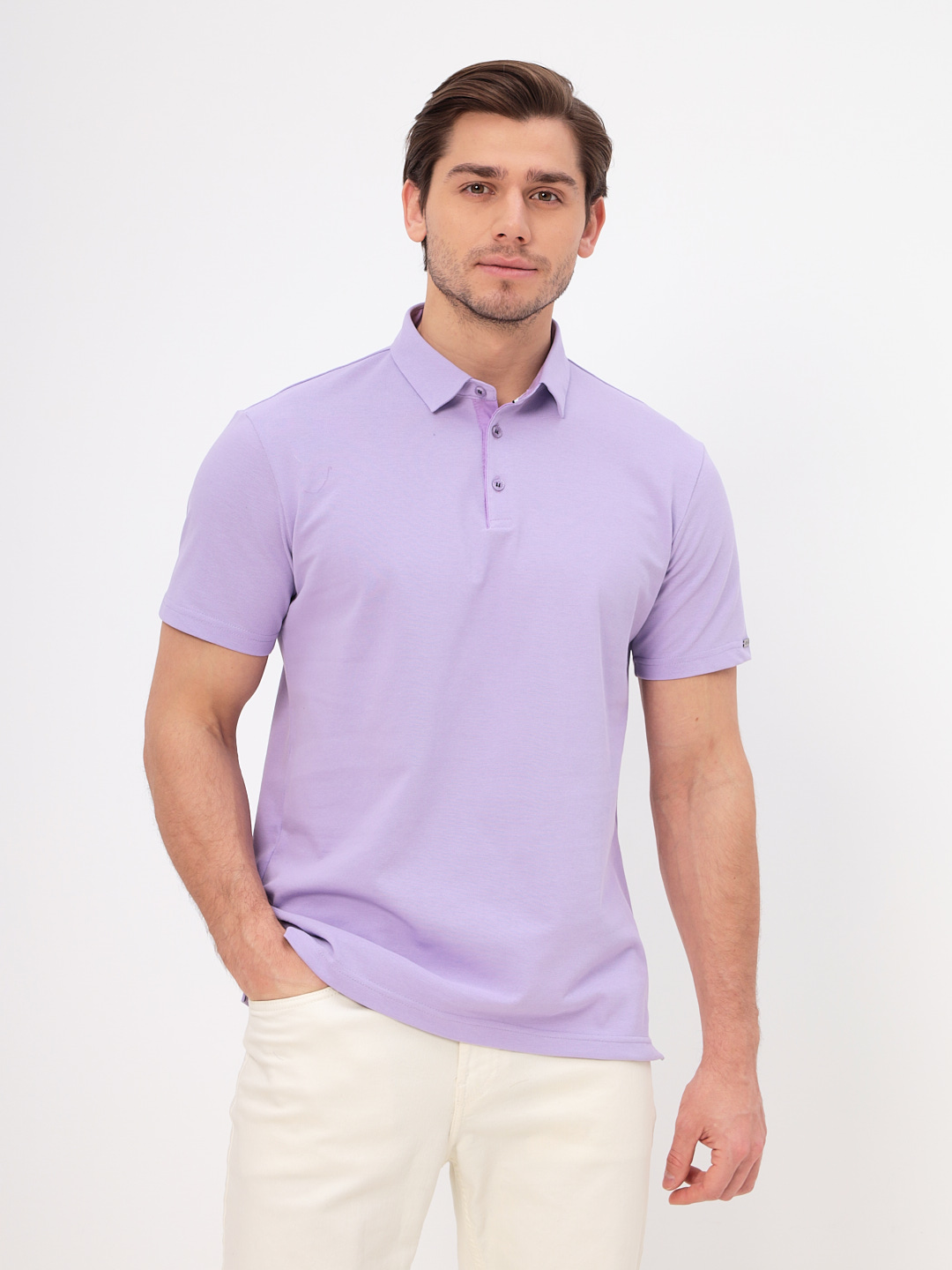 G144-PO1246T-CTP1051 (сиреневый) Джемпер мужской с воротником поло короткий рукав