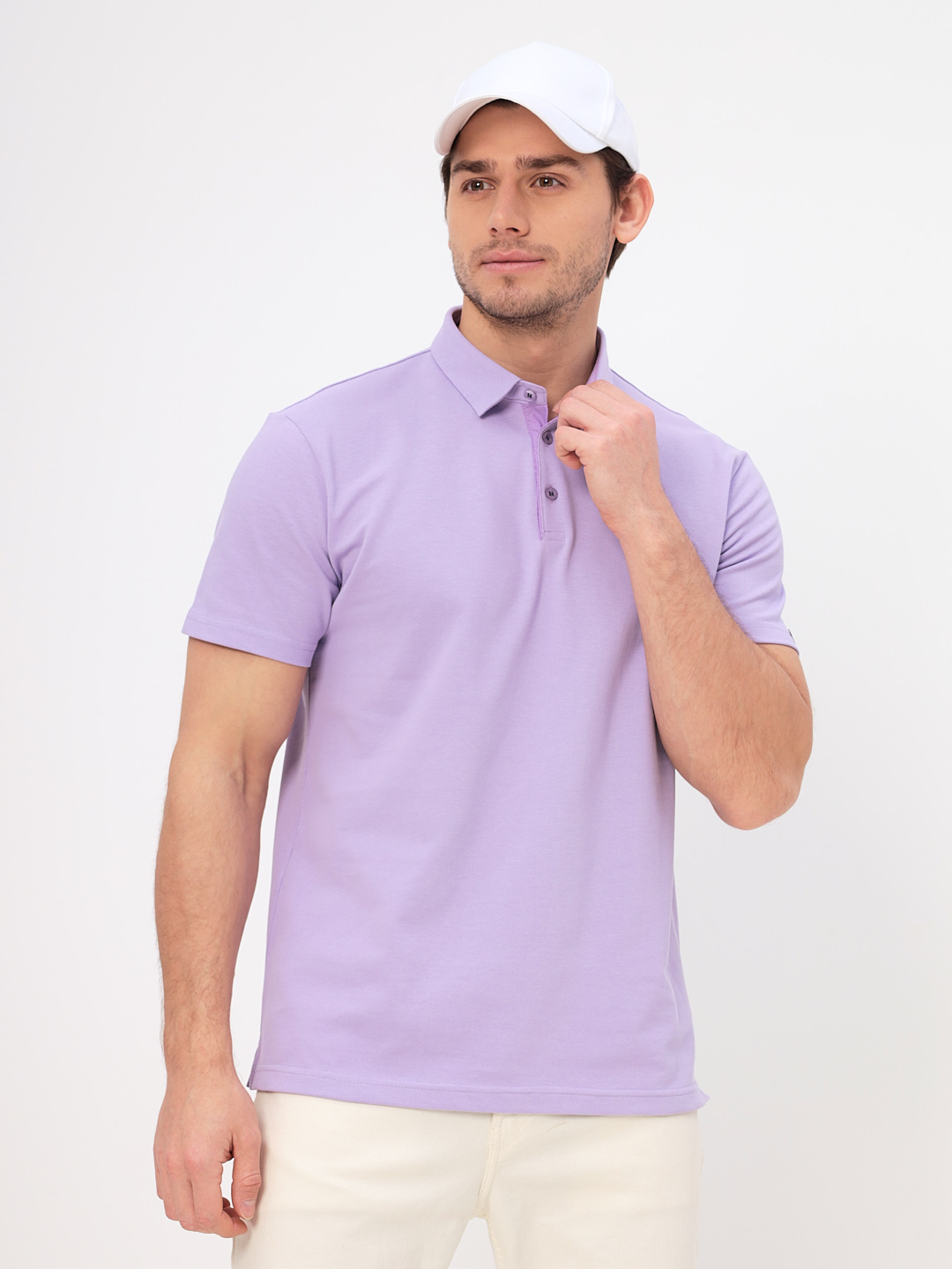 G144-PO1246T-CTP1051 (сиреневый) Джемпер мужской с воротником поло короткий рукав
