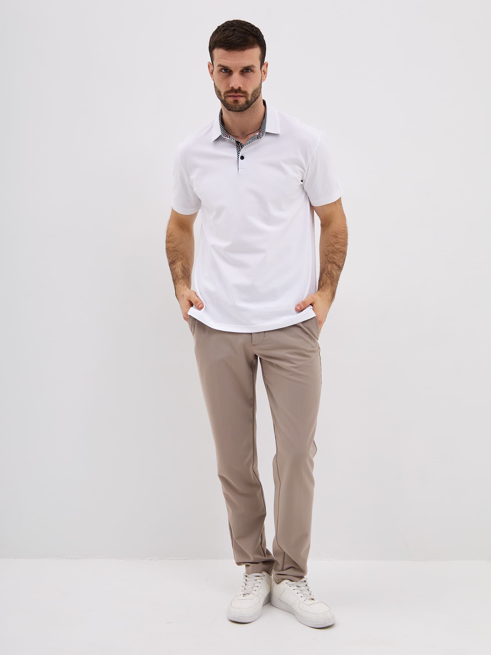 G144-KO1246T-SAS500-1 (белый) Джемпер мужской с воротником поло короткий рукав