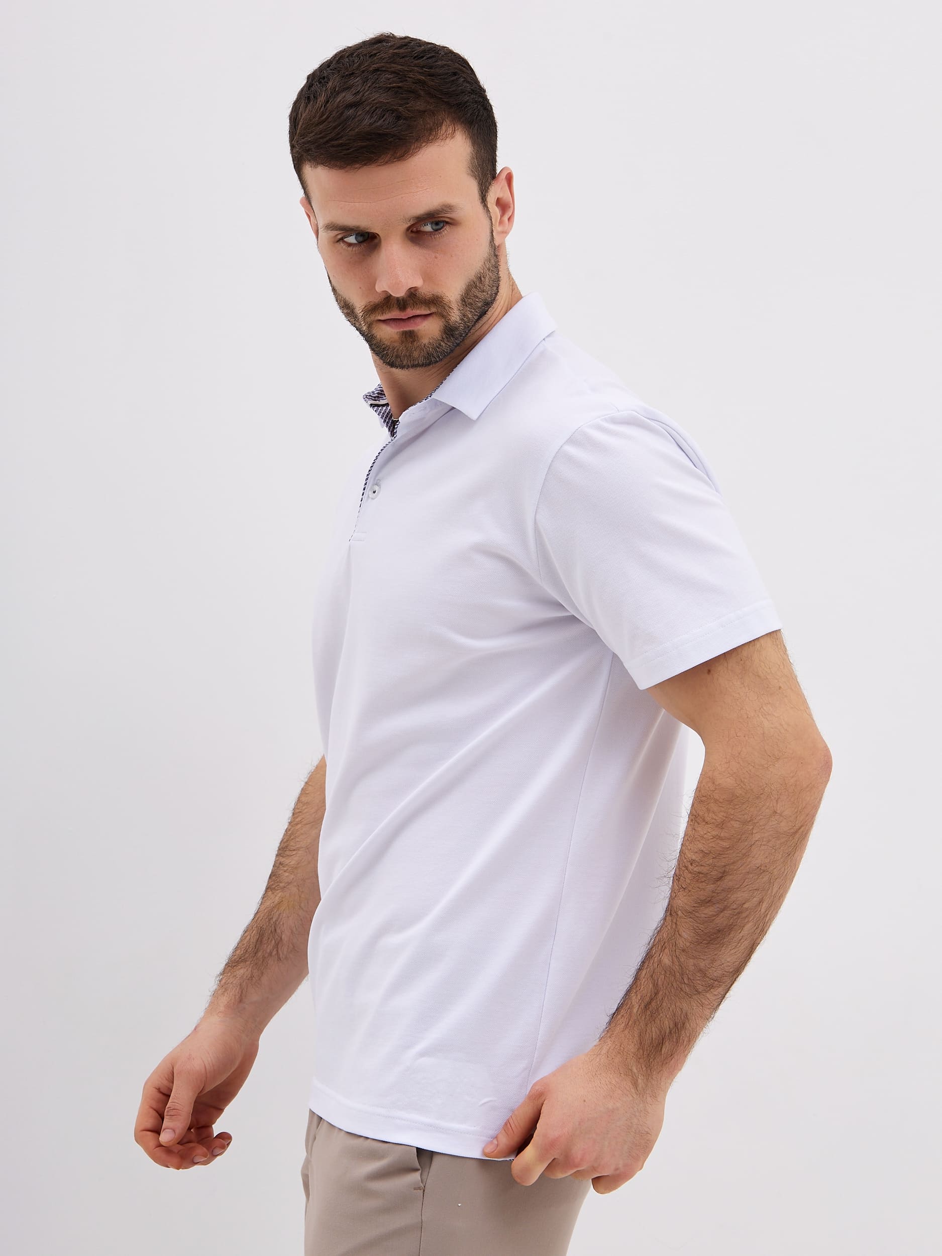 G144-KO1246T-SAS500-1 (белый) Джемпер мужской с воротником поло короткий рукав